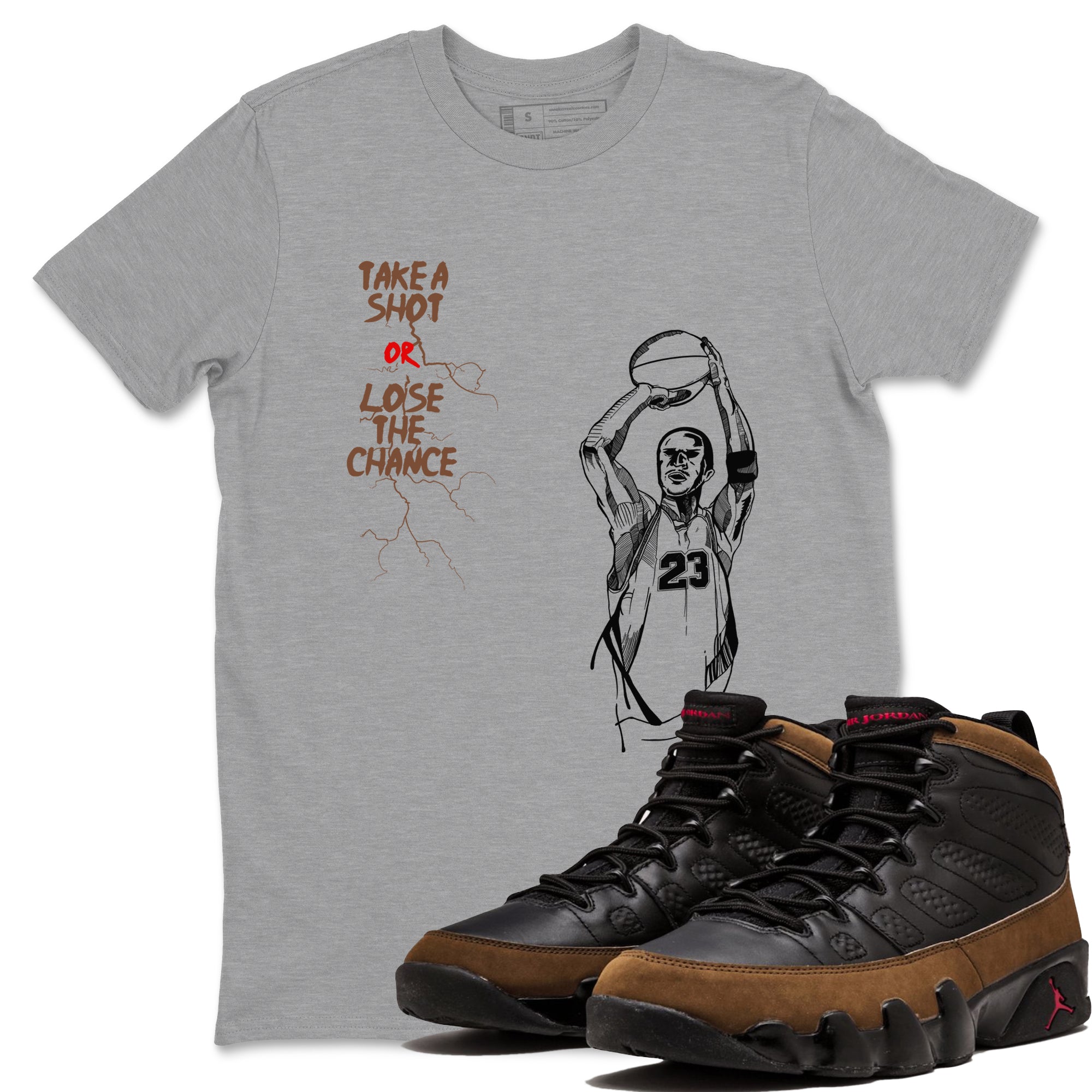 9s Olive shirts to match jordans Take A Shot sneaker match tees Air Jordan 9 Olive match shoes to clothes Drip Gear Zone unisex cotton Heather Grey 1 shirts