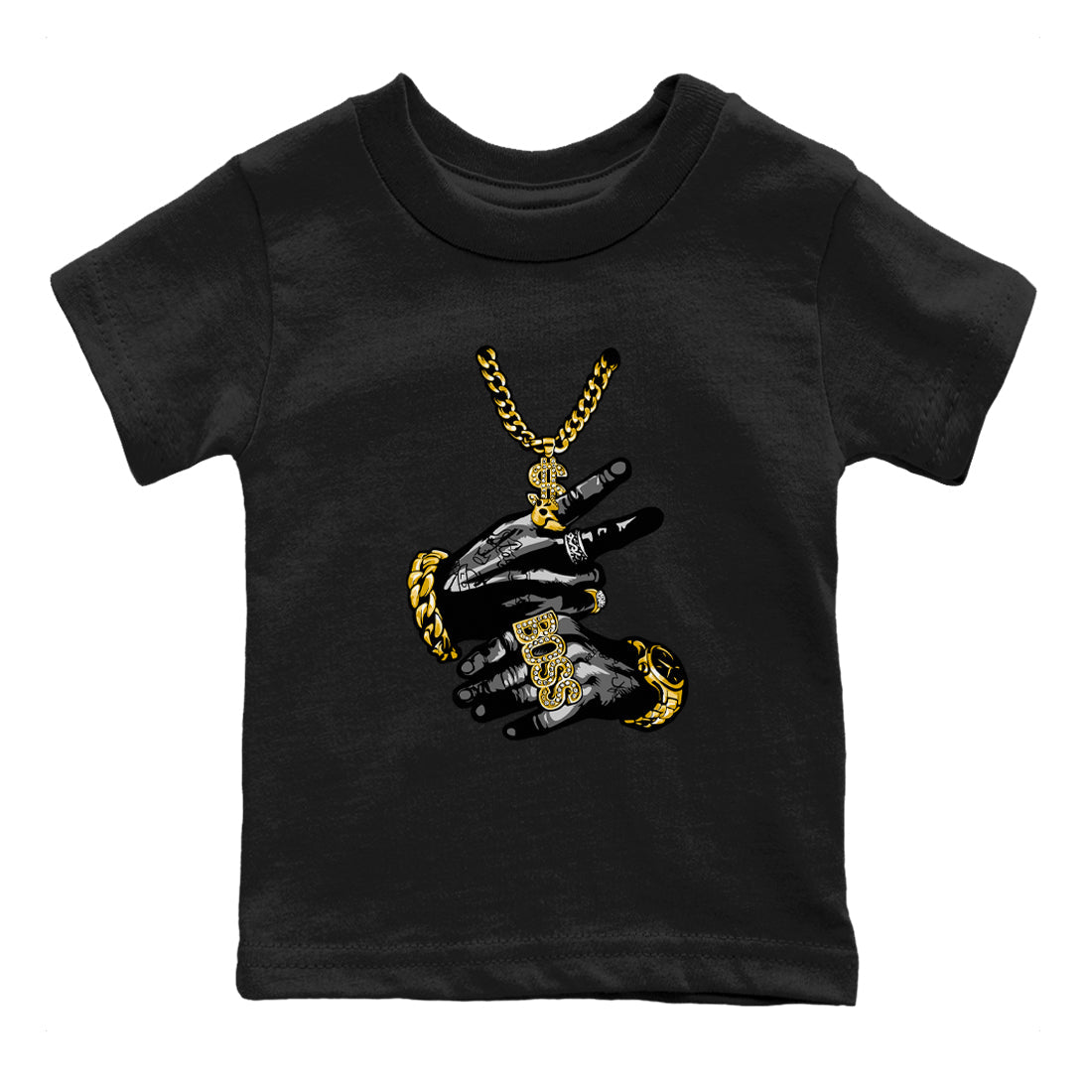 Air Jordan 1 High OG Black Metallic Gold shirts to match jordans Tatto Hands sneaker match tees Air Jordan 1 Retrp Black Metallic Gold Sneaker Shirts Drip Gear Zone streetwear brand Baby and Youth Black 2 cotton tee