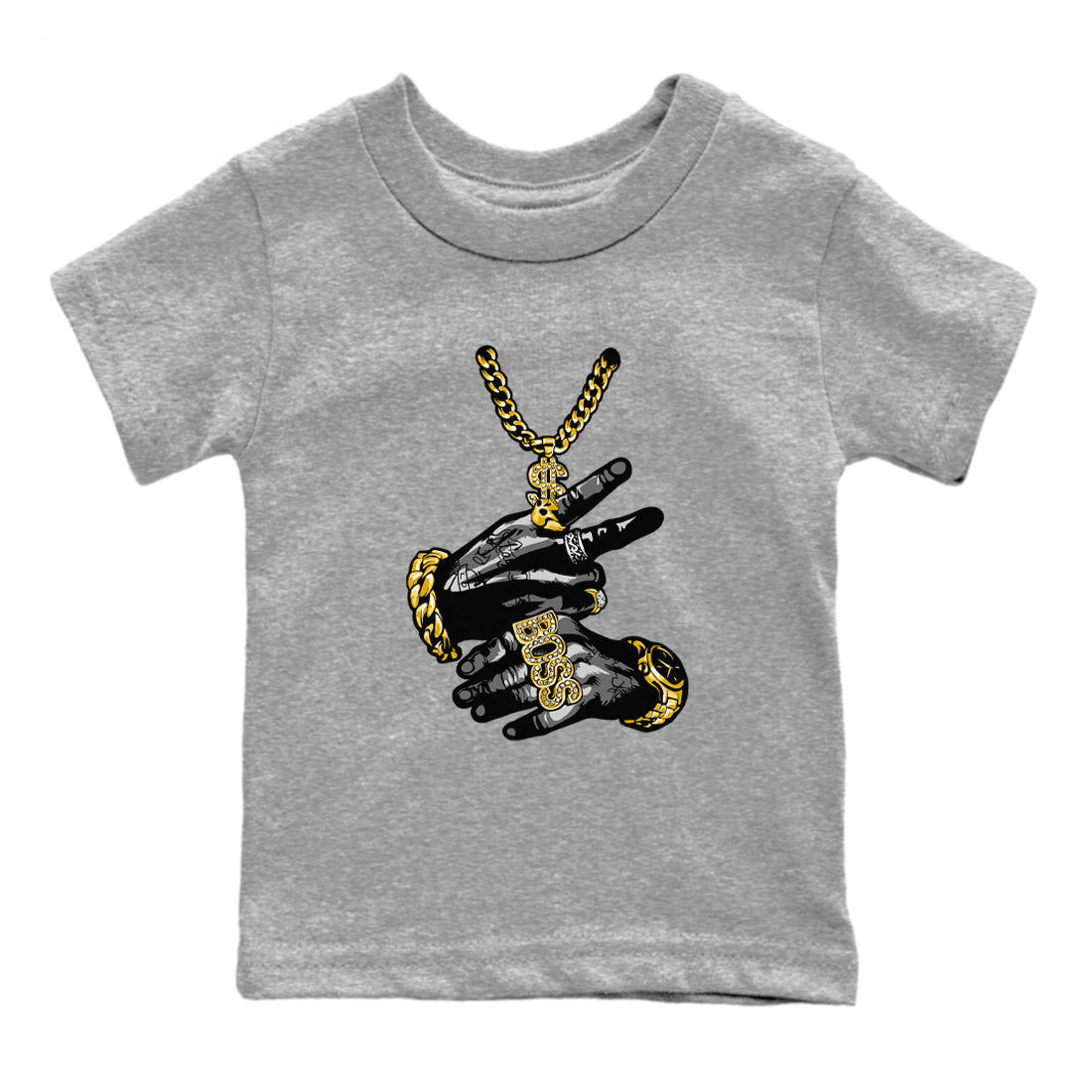 Air Jordan 1 High OG Black Metallic Gold shirts to match jordans Tatto Hands sneaker match tees Air Jordan 1 Retrp Black Metallic Gold Sneaker Shirts Drip Gear Zone streetwear brand Baby and Youth Heather Grey 2 cotton tee