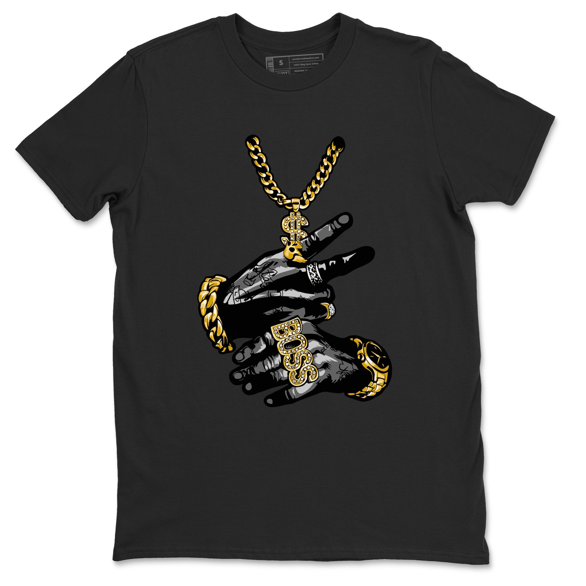 Air Jordan 1 High OG Black Metallic Gold shirts to match jordans Tatto Hands sneaker match tees Air Jordan 1 Retrp Black Metallic Gold Sneaker Shirts Drip Gear Zone streetwear brand Black 2 unisex cotton tee