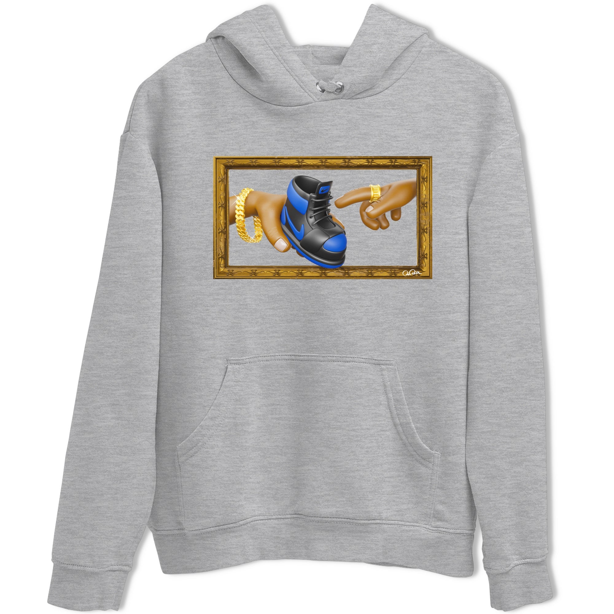 Air Jordan 1 Royal Reimagined shirt to match jordans The Creation of Adam sneaker tees AJ1 Royal Reimagined Drip Gear Zone Unisex Heather Grey 2 T-Shirt