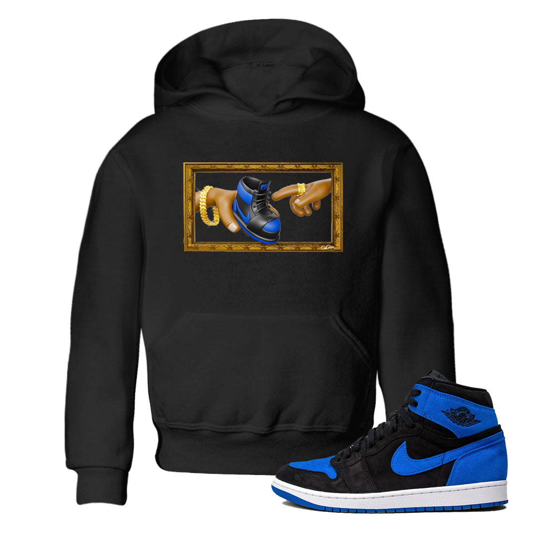 Air Jordan 1 Royal Reimagined shirt to match jordans The Creation of Adam sneaker tees AJ1 Royal Reimagined Drip Gear Zone Baby Toddler Black 1 T-Shirt
