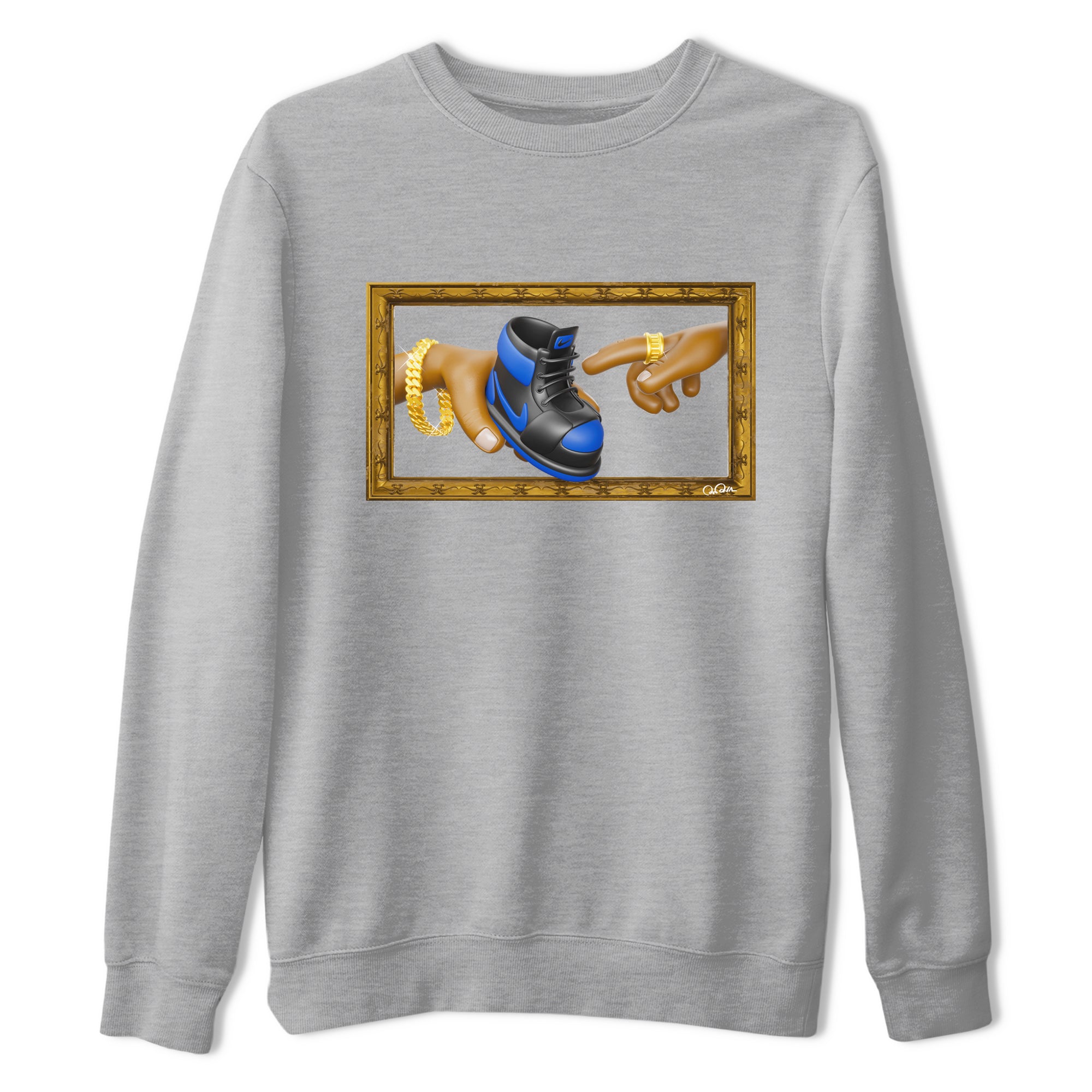 Air Jordan 1 Royal Reimagined shirt to match jordans The Creation of Adam sneaker tees AJ1 Royal Reimagined Drip Gear Zone Unisex Heather Grey 2 T-Shirt