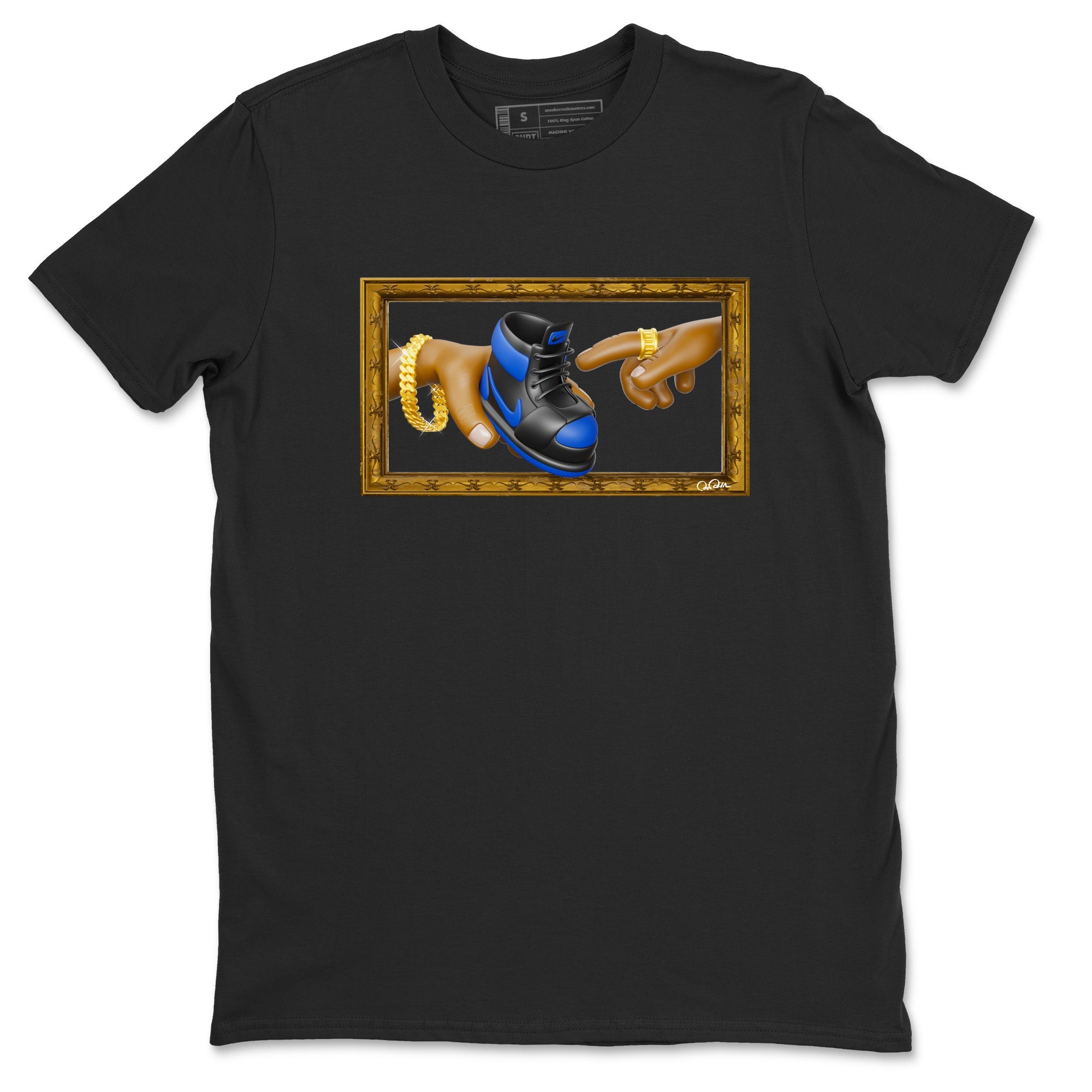 Air Jordan 1 Royal Reimagined shirt to match jordans The Creation of Adam sneaker tees AJ1 Royal Reimagined Drip Gear Zone Unisex Black 2 T-Shirt