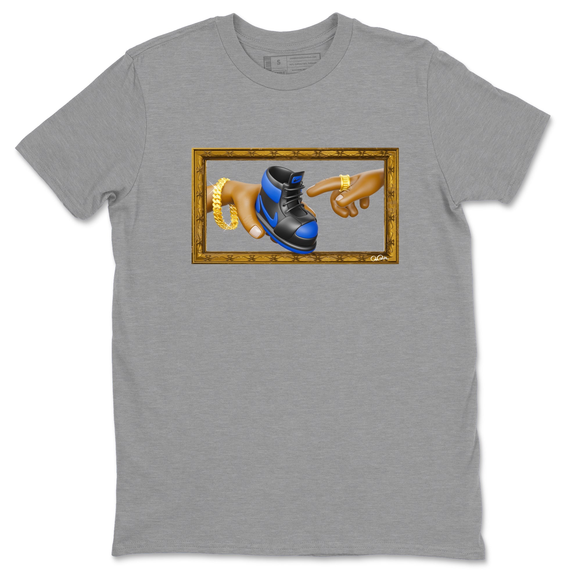 Air Jordan 1 Royal Reimagined shirt to match jordans The Creation of Adam sneaker tees AJ1 Royal Reimagined Drip Gear Zone Unisex Heather Grey 2 T-Shirt