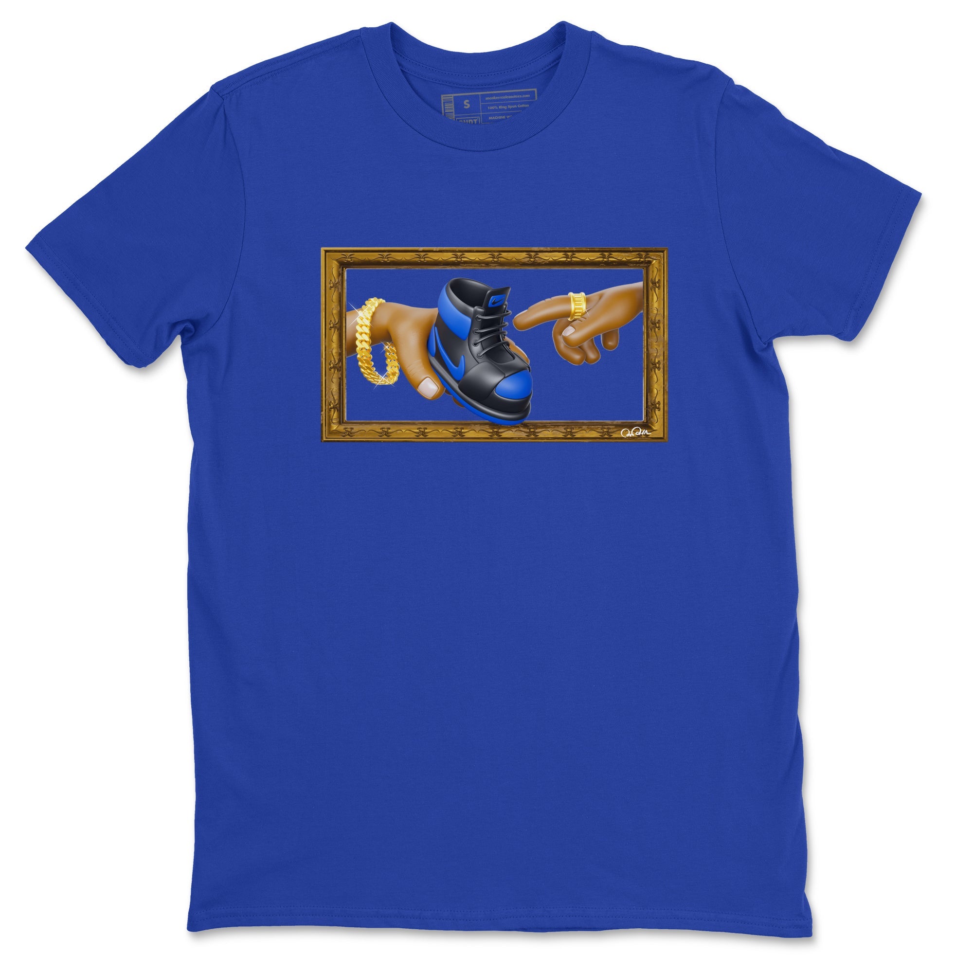 Air Jordan 1 Royal Reimagined shirt to match jordans The Creation of Adam sneaker tees AJ1 Royal Reimagined Drip Gear Zone Unisex Royal Blue 2 T-Shirt