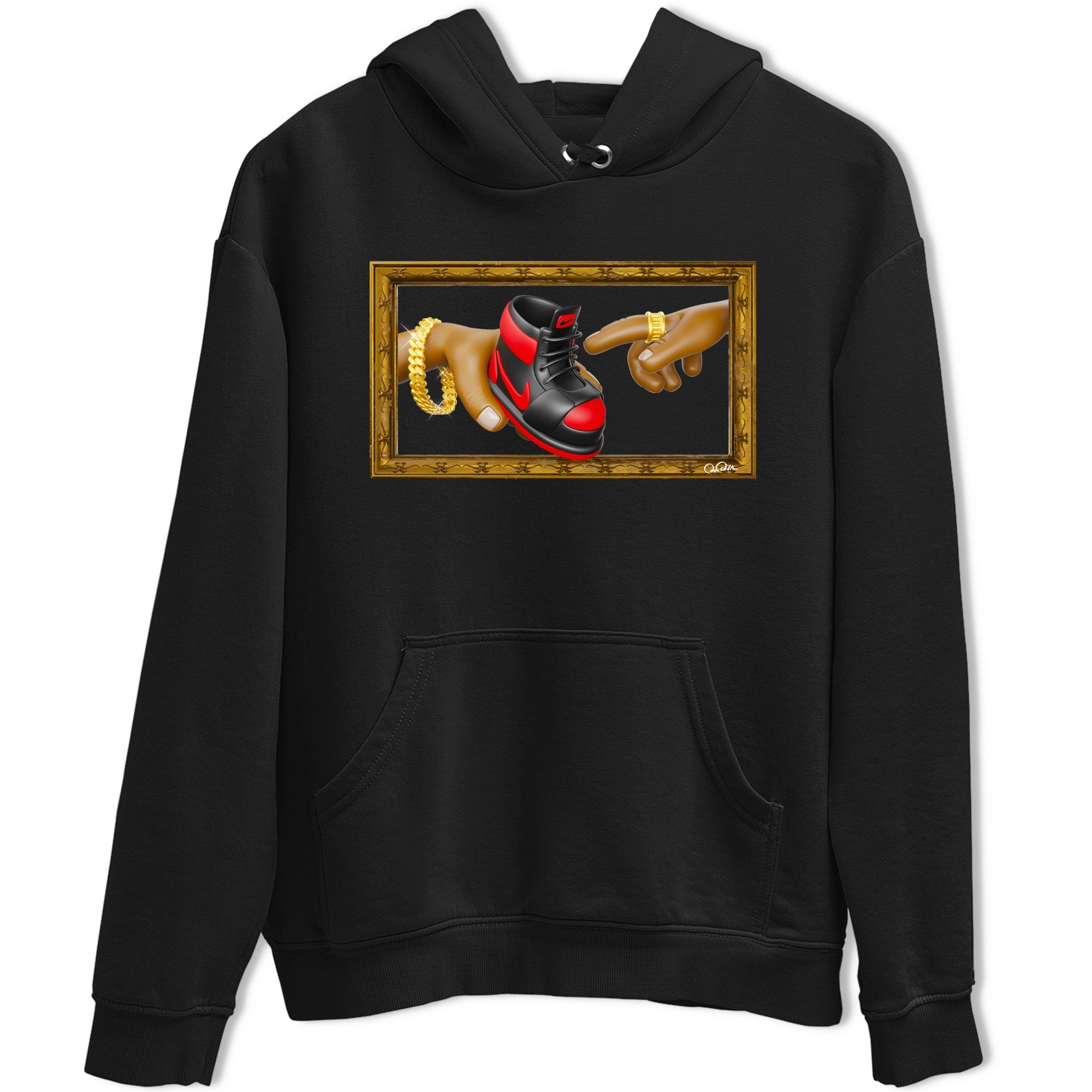 Air Jordan 1 Satin Bred shirt to match jordans The Creation of Adam sneaker tees AJ1 Satin Bred Drip Gear Zone Unisex Black 2 T-Shirt