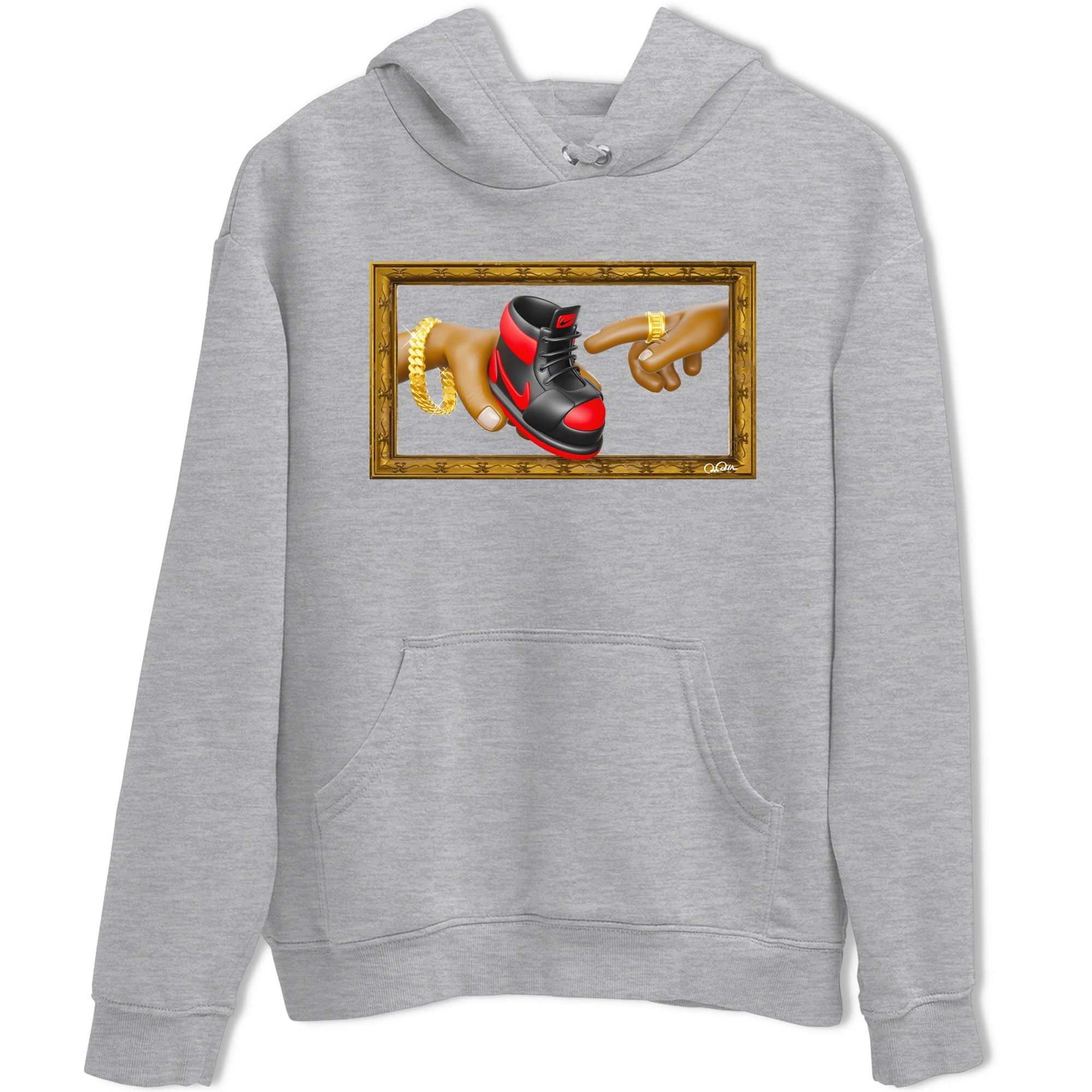 Air Jordan 1 Satin Bred shirt to match jordans The Creation of Adam sneaker tees AJ1 Satin Bred Drip Gear Zone Unisex Heather Grey 2 T-Shirt