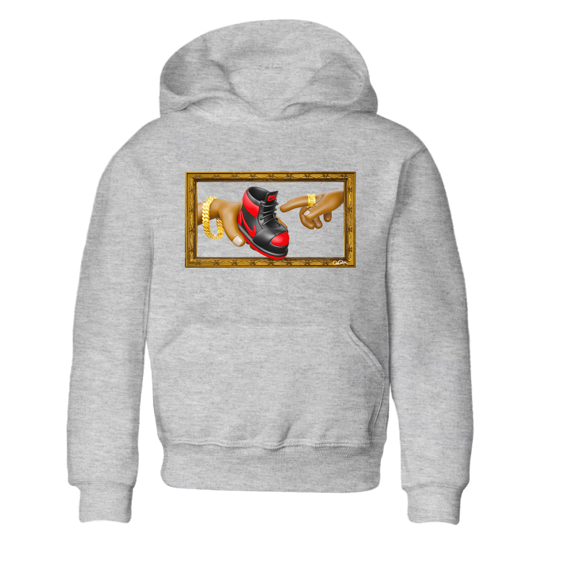 Air Jordan 1 Satin Bred shirt to match jordans The Creation of Adam sneaker tees AJ1 Satin Bred Drip Gear Zone Baby Toddler Heather Grey 2 T-Shirt