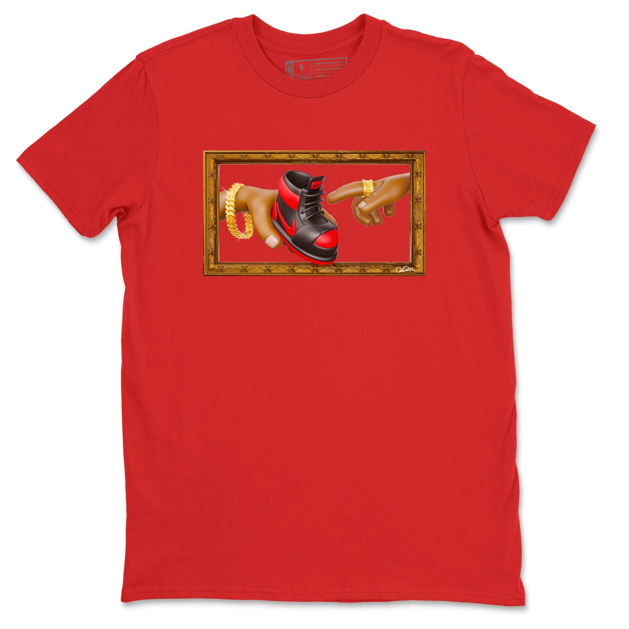 Air Jordan 1 Satin Bred shirt to match jordans The Creation of Adam sneaker tees AJ1 Satin Bred Drip Gear Zone Unisex Red 2 T-Shirt