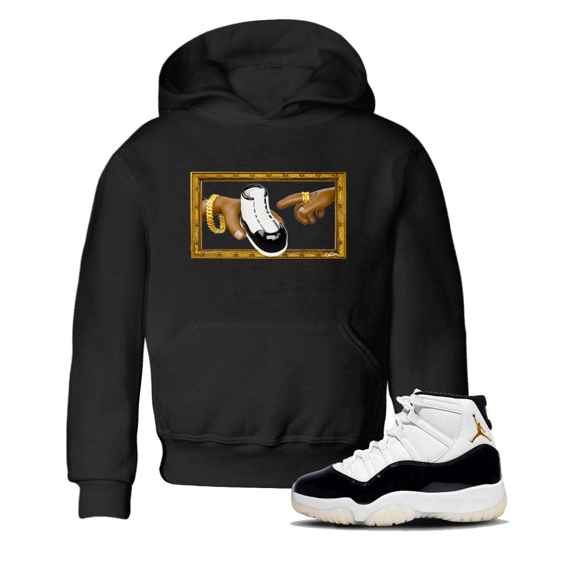 Air Jordan 11 Gratitude shirt to match jordans The Creation Of Adam sneaker tees AJ11 Gratitude Drip Gear Zone Baby Toddler Black 1 T-Shirt