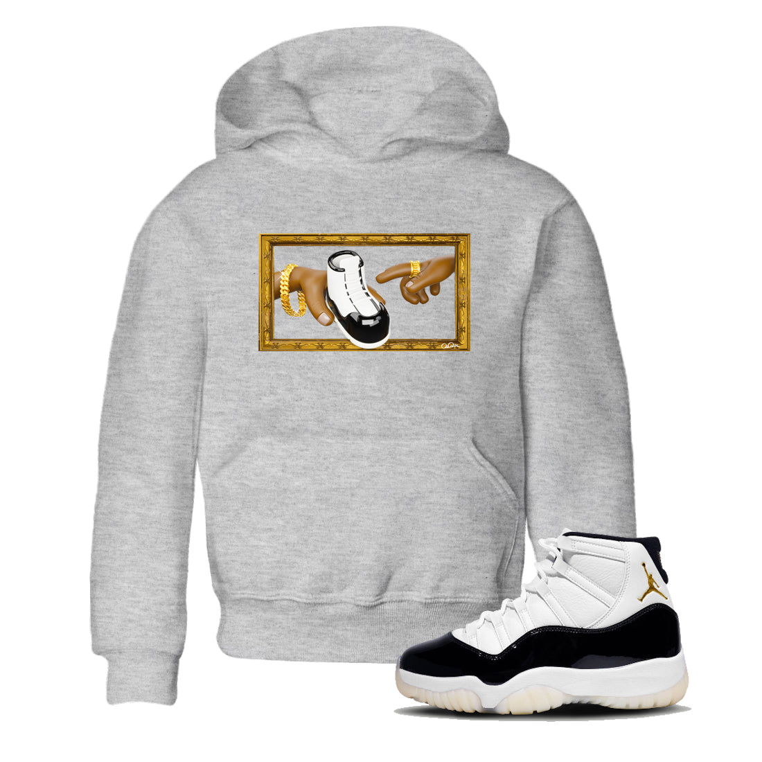 Air Jordan 11 Gratitude shirt to match jordans The Creation Of Adam sneaker tees AJ11 Gratitude Drip Gear Zone Baby Toddler Heather Grey 1 T-Shirt