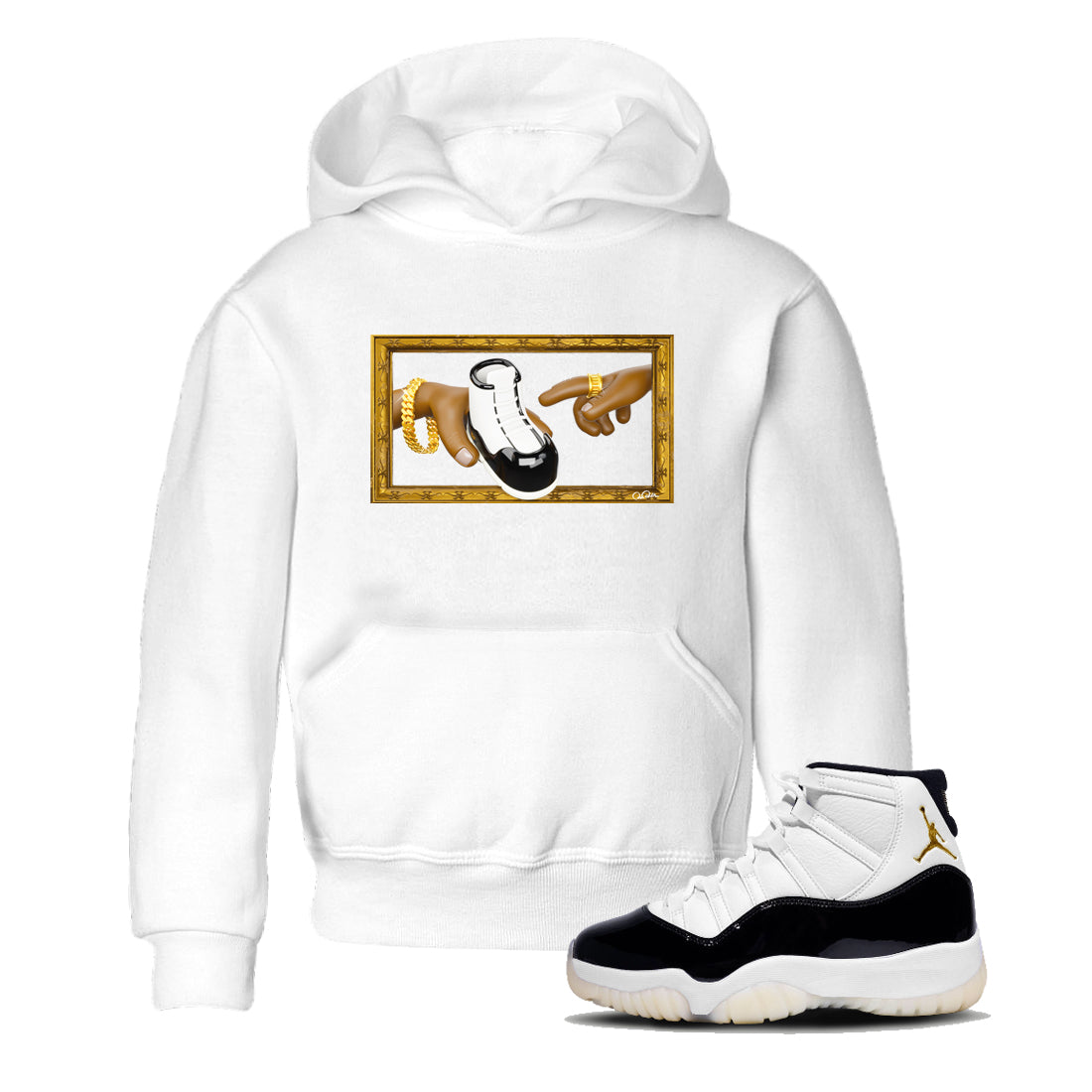 Air Jordan 11 Gratitude shirt to match jordans The Creation Of Adam sneaker tees AJ11 Gratitude Drip Gear Zone Baby Toddler White 1 T-Shirt