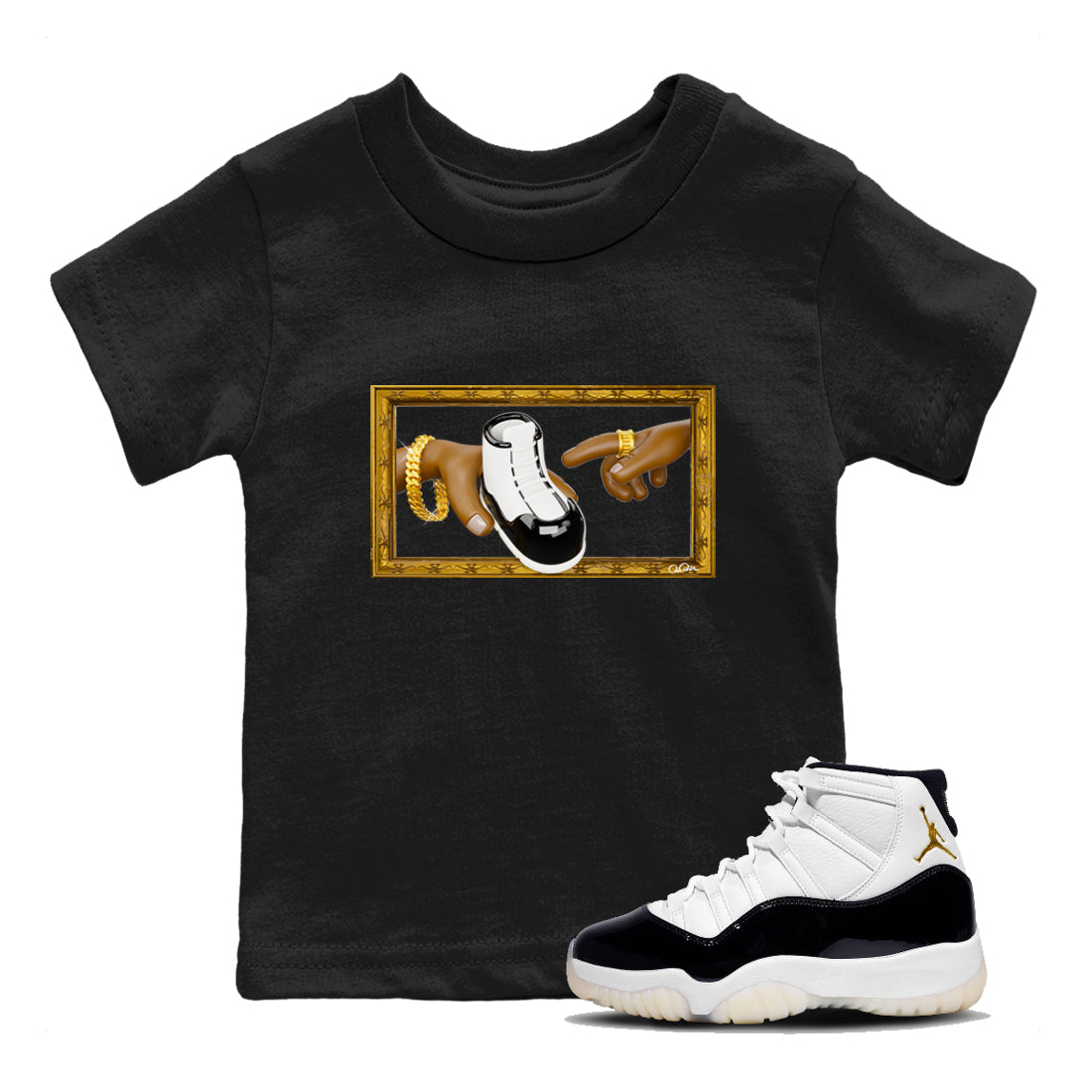 Air Jordan 11 Gratitude shirt to match jordans The Creation Of Adam sneaker tees AJ11 Gratitude Drip Gear Zone Baby Toddler Black 1 T-Shirt