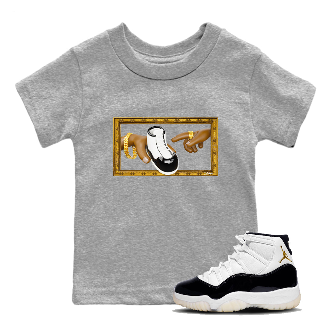 Air Jordan 11 Gratitude shirt to match jordans The Creation Of Adam sneaker tees AJ11 Gratitude Drip Gear Zone Baby Toddler Heather Grey 1 T-Shirt