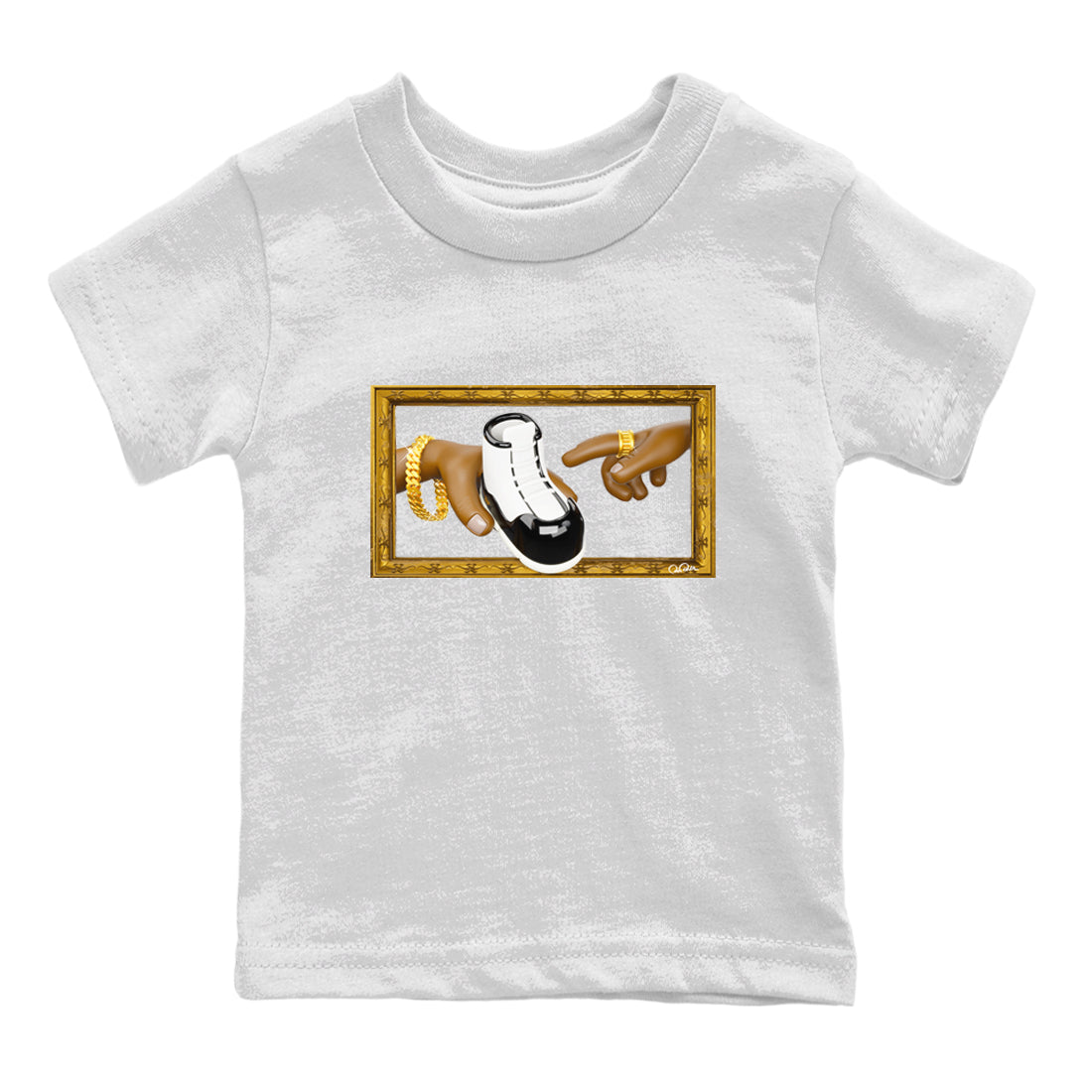 Air Jordan 11 Gratitude shirt to match jordans The Creation Of Adam sneaker tees AJ11 Gratitude Drip Gear Zone Baby Toddler White 2 T-Shirt