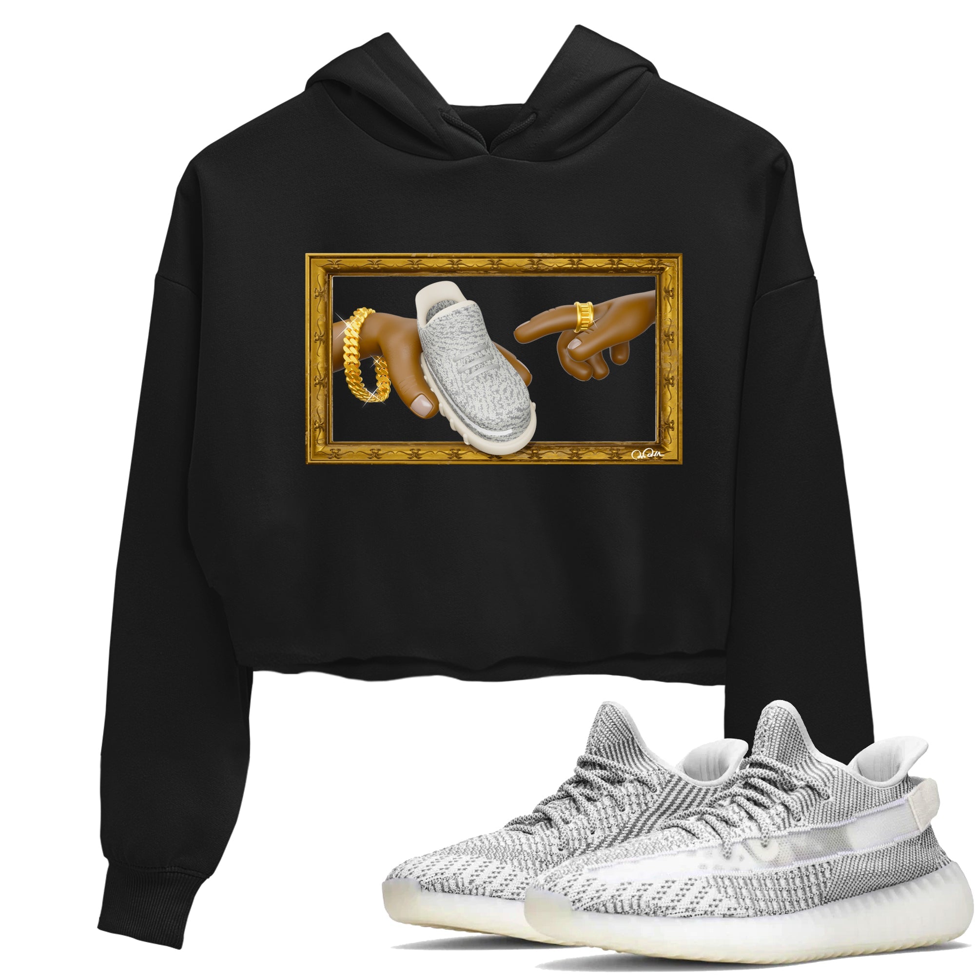 Yeezy 350 Static shirt to match jordans The Creation Of Adam sneaker tees Adidas Yeezy 350 Static Drip Gear Zone Black 1 Crop T-Shirt
