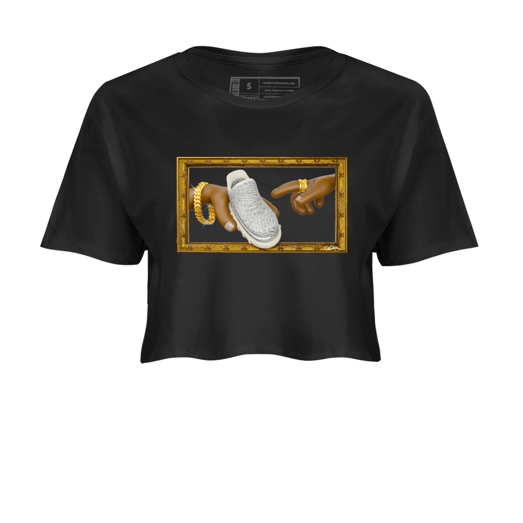 Yeezy 350 Static shirt to match jordans The Creation Of Adam sneaker tees Adidas Yeezy 350 Static Drip Gear Zone Black 2 Crop T-Shirt