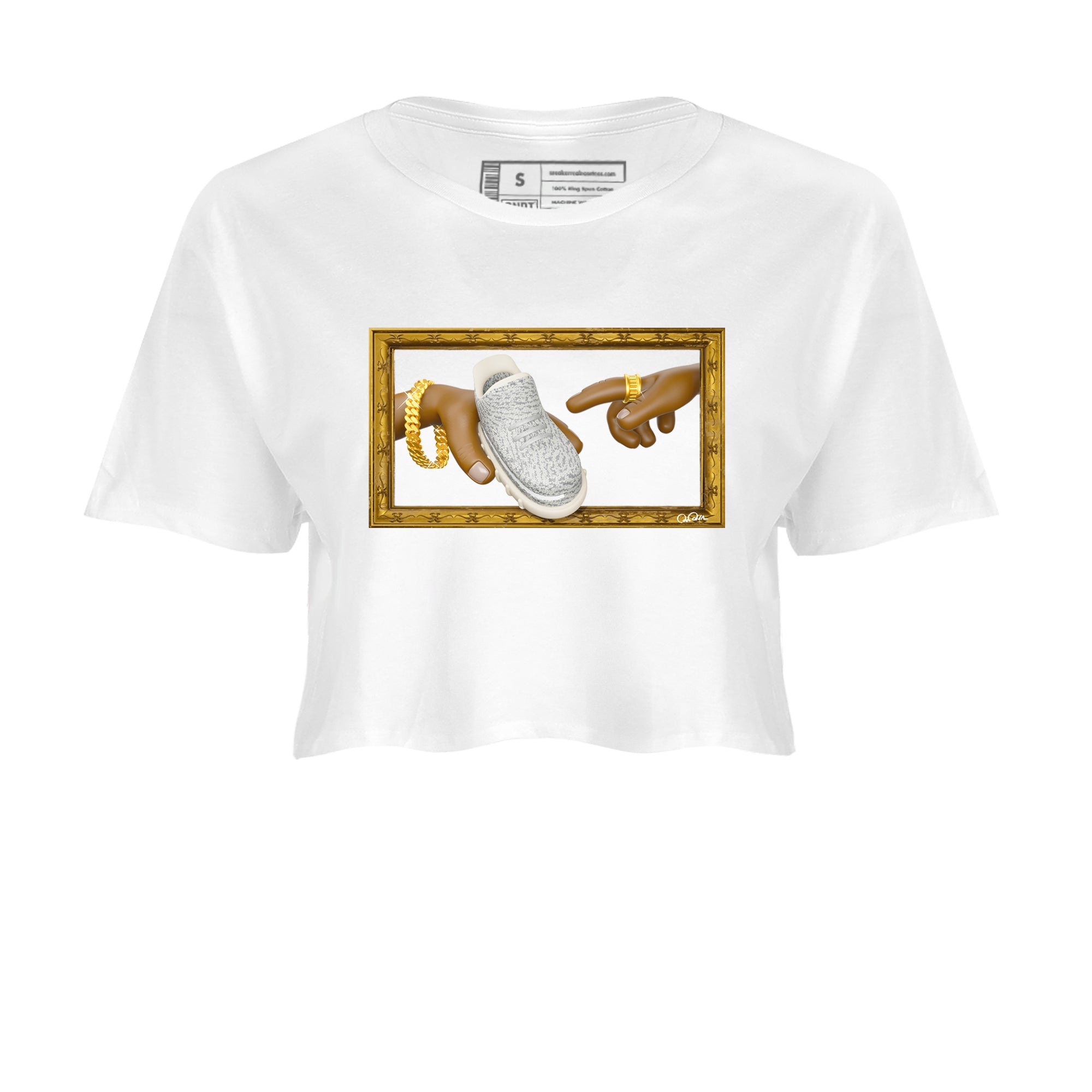 Yeezy 350 Static shirt to match jordans The Creation Of Adam sneaker tees Adidas Yeezy 350 Static Drip Gear Zone White 2 Crop T-Shirt
