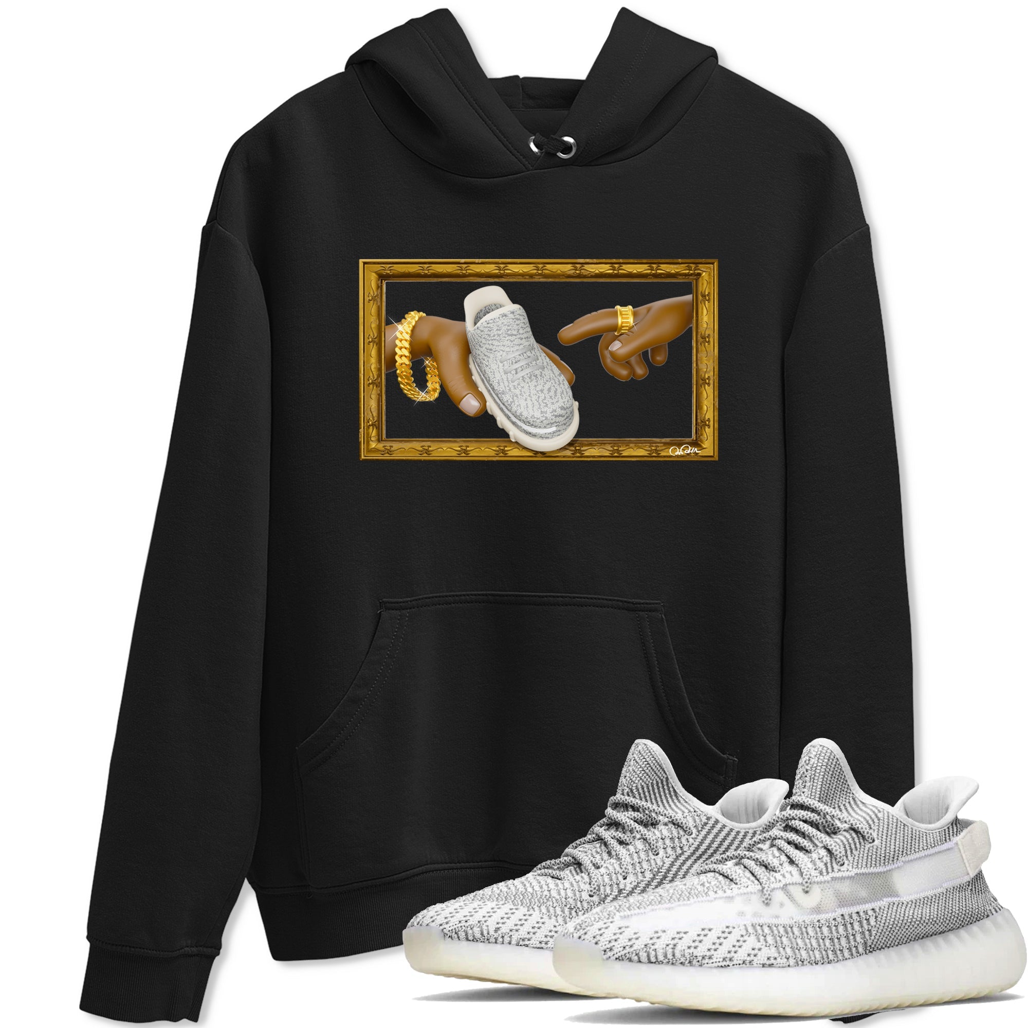 Yeezy 350 Static shirt to match jordans The Creation Of Adam sneaker tees Adidas Yeezy 350 Static Drip Gear Zone Unisex Black 1 T-Shirt