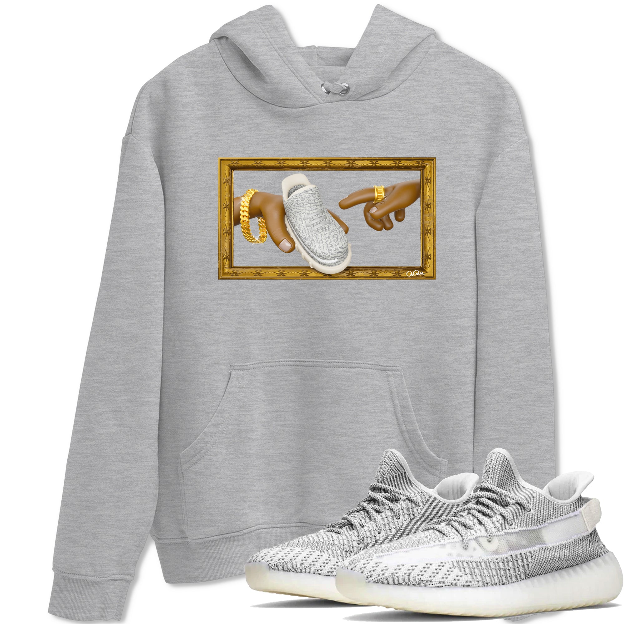 Yeezy 350 Static shirt to match jordans The Creation Of Adam sneaker tees Adidas Yeezy 350 Static Drip Gear Zone Unisex Heather Grey 1 T-Shirt