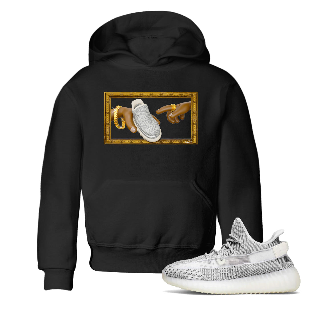 Yeezy 350 Static shirt to match jordans The Creation Of Adam sneaker tees Adidas Yeezy 350 Static Drip Gear Zone Baby Toddler Black 1 T-Shirt