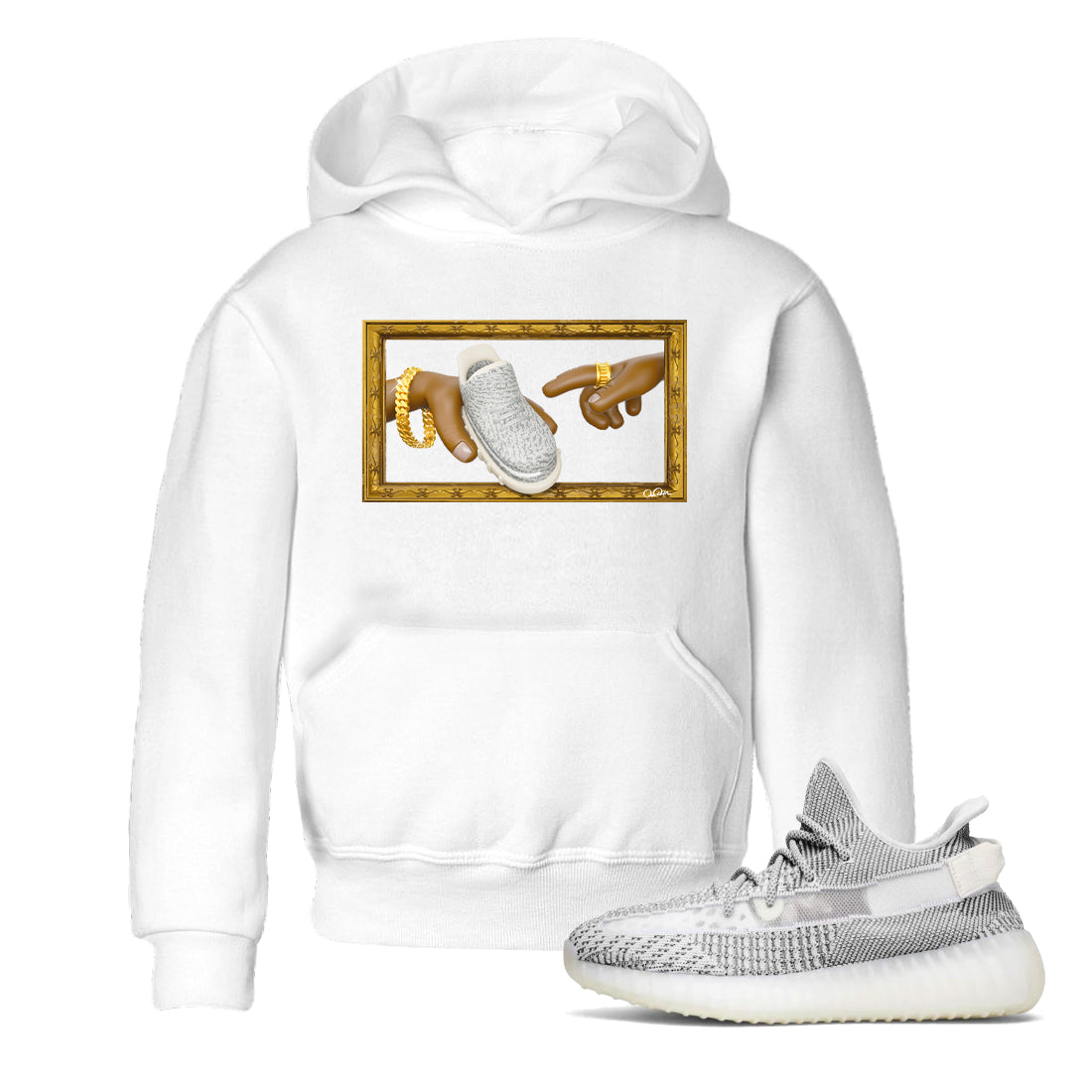 Yeezy 350 Static shirt to match jordans The Creation Of Adam sneaker tees Adidas Yeezy 350 Static Drip Gear Zone Baby Toddler White 1 T-Shirt