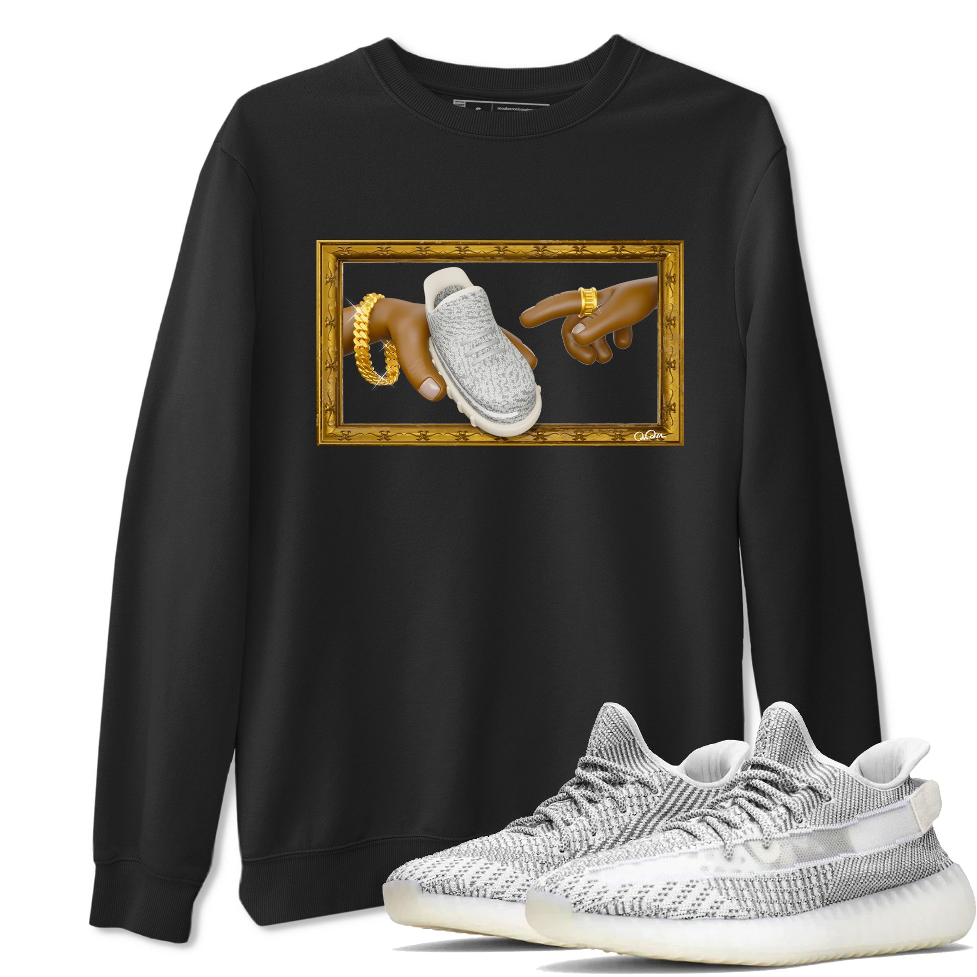 Yeezy 350 Static shirt to match jordans The Creation Of Adam sneaker tees Adidas Yeezy 350 Static Drip Gear Zone Unisex Black 1 T-Shirt