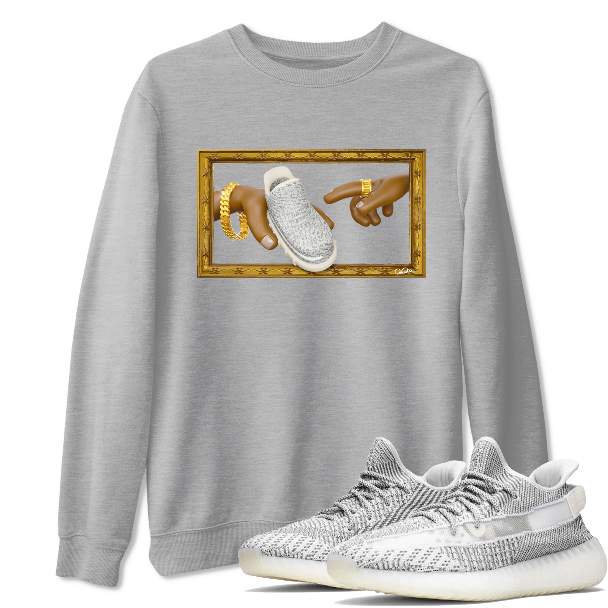 Yeezy 350 Static shirt to match jordans The Creation Of Adam sneaker tees Adidas Yeezy 350 Static Drip Gear Zone Unisex Heather Grey 1 T-Shirt