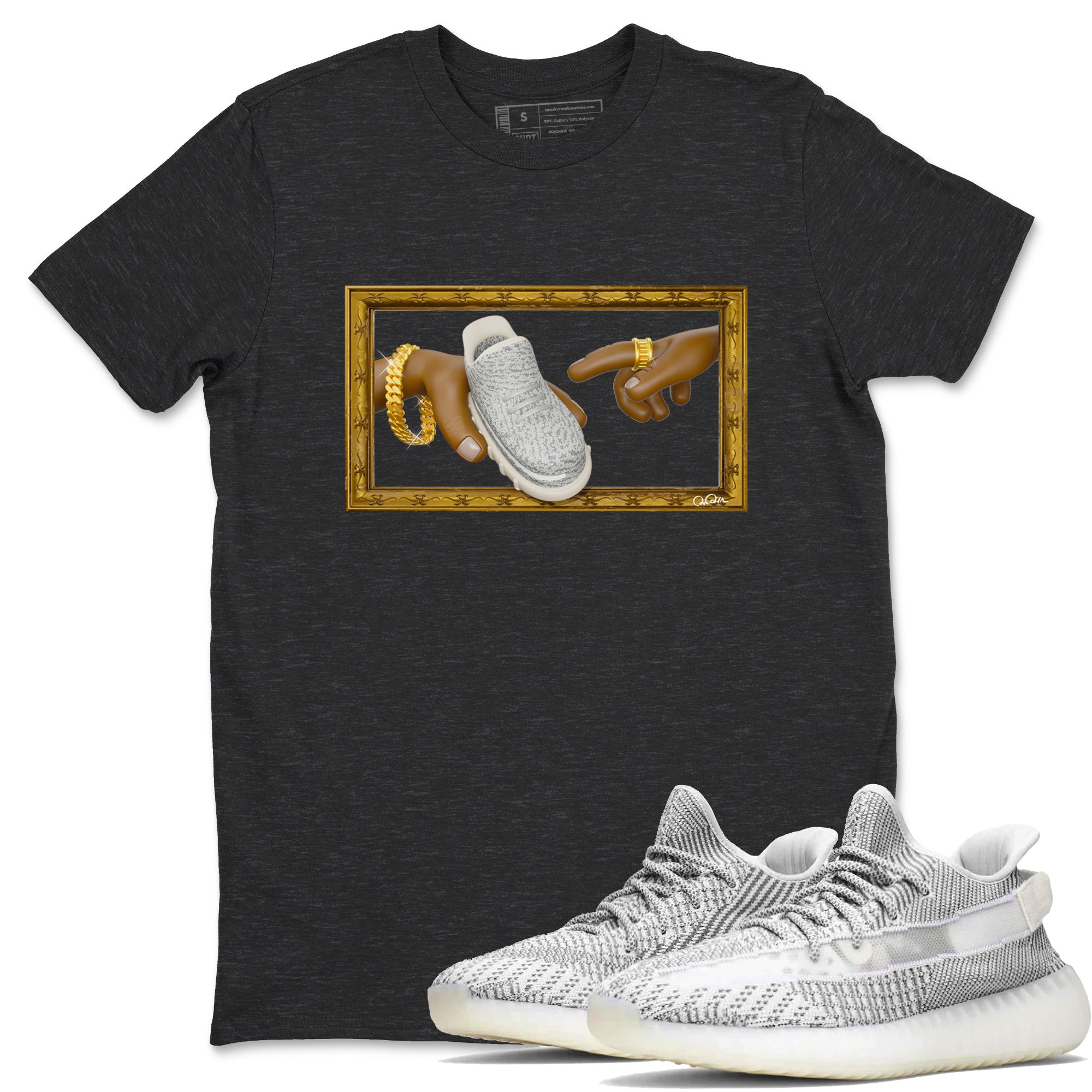 Yeezy 350 Static shirt to match jordans The Creation Of Adam sneaker tees Adidas Yeezy 350 Static Drip Gear Zone Unisex Charcoal Heather 1 T-Shirt