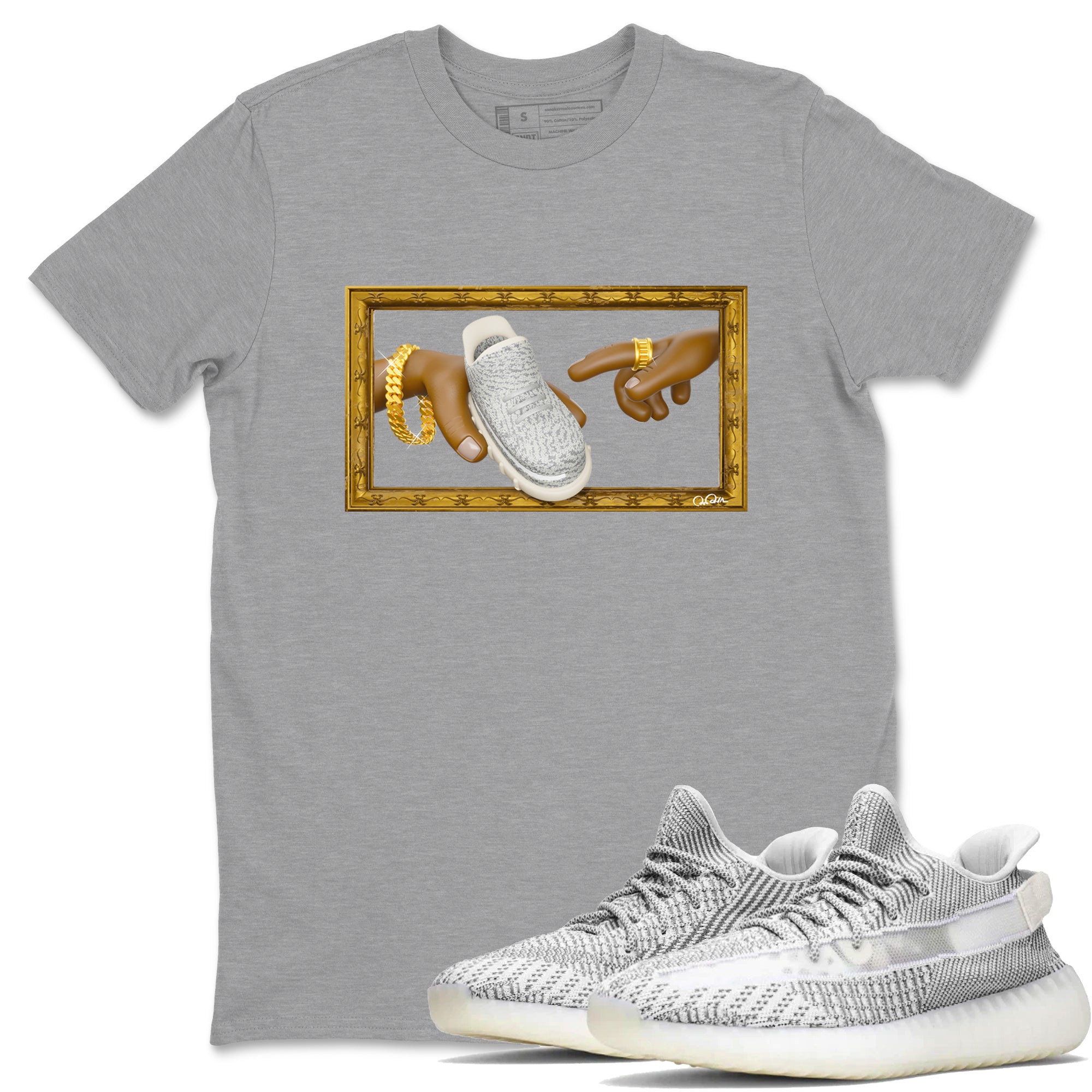 Yeezy 350 Static shirt to match jordans The Creation Of Adam sneaker tees Adidas Yeezy 350 Static Drip Gear Zone Unisex Heather Grey 1 T-Shirt