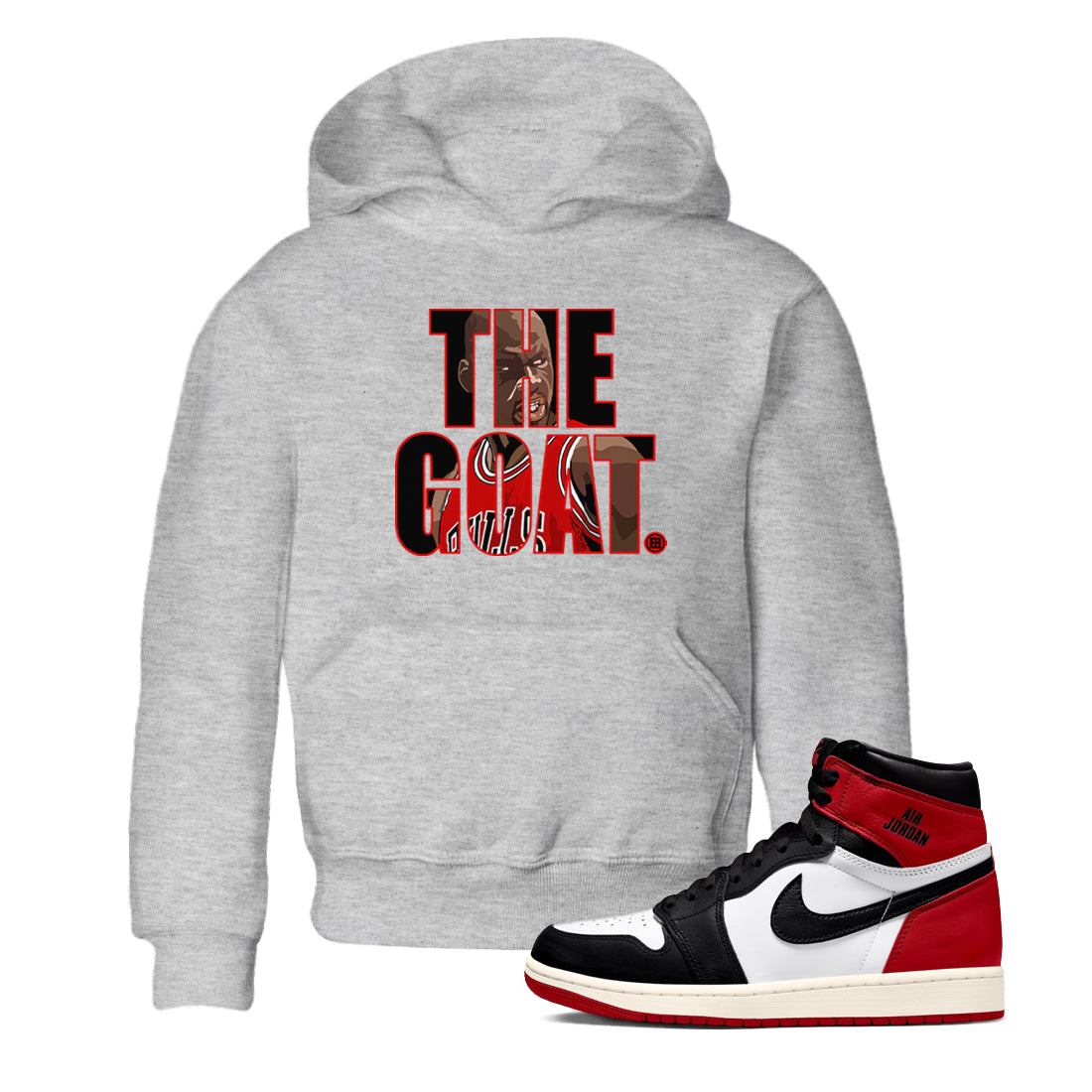 1s Black Toe Reimagined shirts to match jordans The Goat sneaker match tees Air Jordan 1 Black Toe Reimagined match shoes to clothes Drip Gear Zone Youth Baby Heather Grey 1 tee