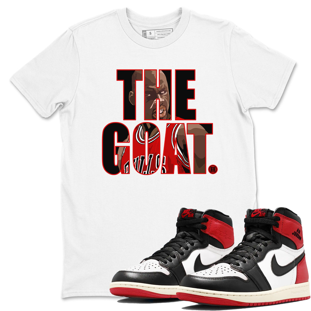 1s Black Toe Reimagined shirts to match jordans The Goat sneaker match tees Air Jordan 1 Black Toe Reimagined match shoes to clothes Drip Gear Zone unisex cotton White 1 shirts
