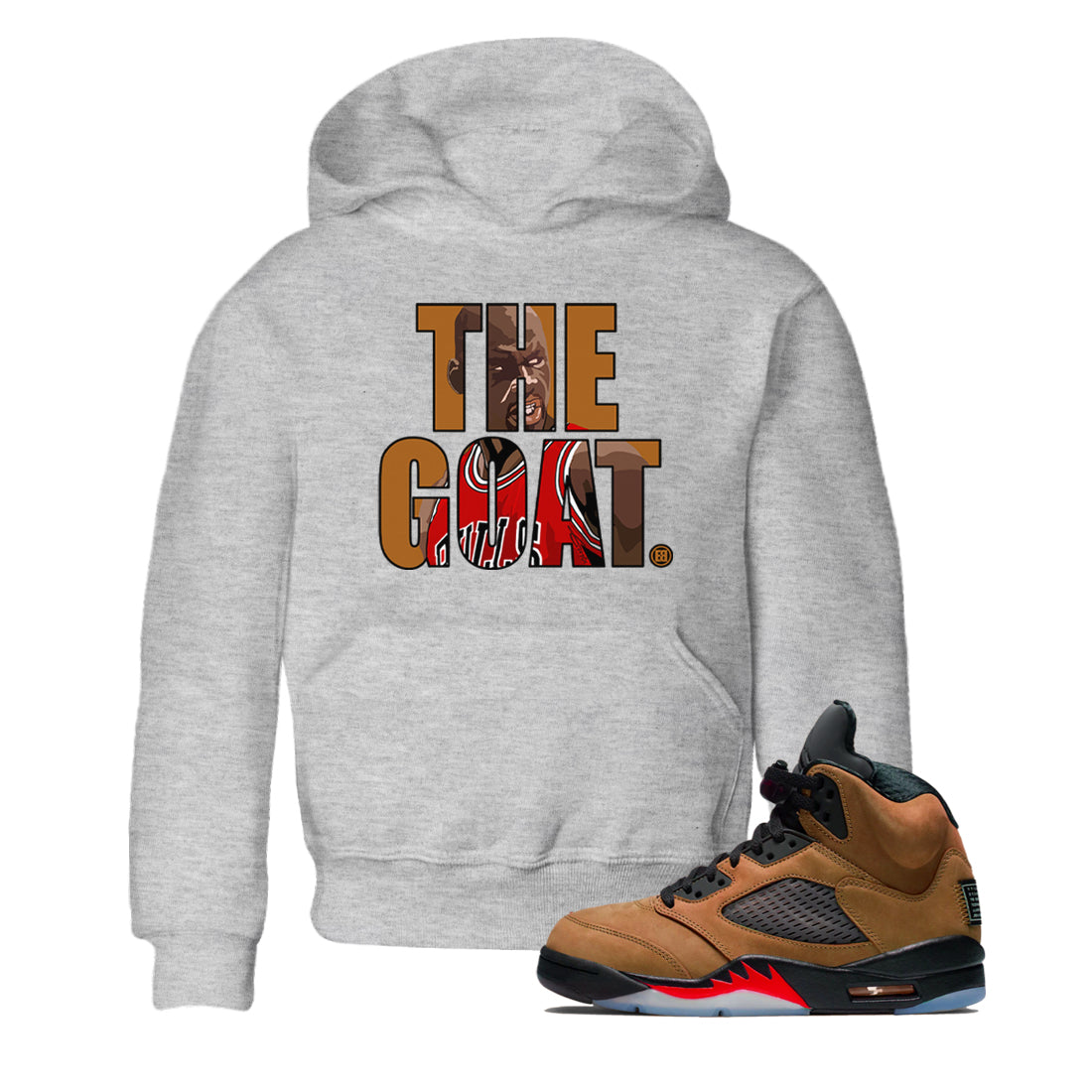 5s Archaeo Brown shirts to match jordans The Goat sneaker match tees Air Jordan 5 Archaeo Brown match shoes to clothes Drip Gear Zone Youth Baby Heather Grey 1 tee