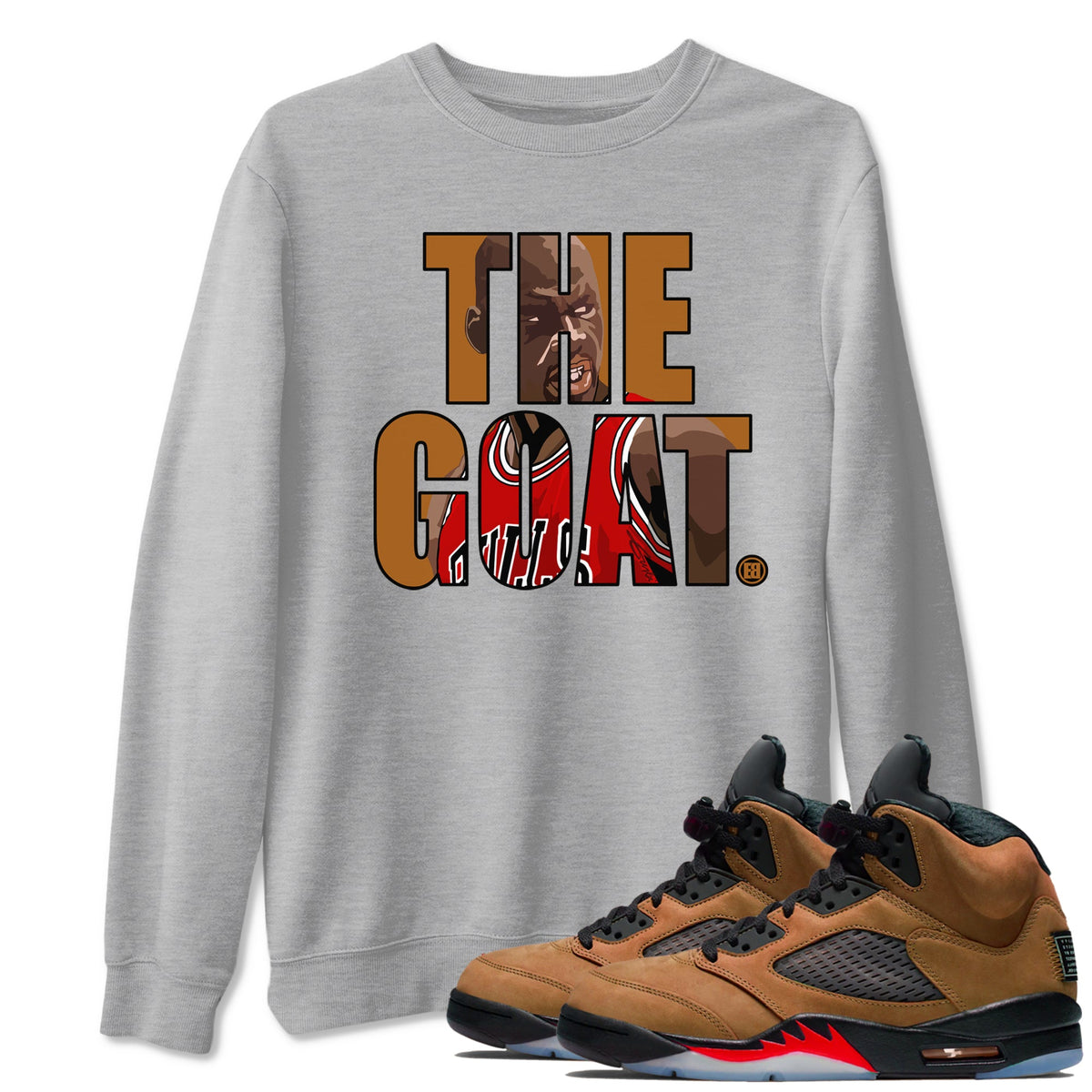 5s Archaeo Brown shirts to match jordans The Goat sneaker match tees Air Jordan 5 Archaeo Brown match shoes to clothes Drip Gear Zone unisex cotton Heather Grey 1 shirts
