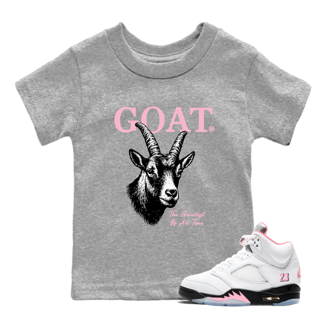 Sneaker Threads Sneaker Tees To Match Air Jordan 5 Medium Soft Pink Shoes The Greatest Of All Time Kids T-Shirt Heather Grey 1