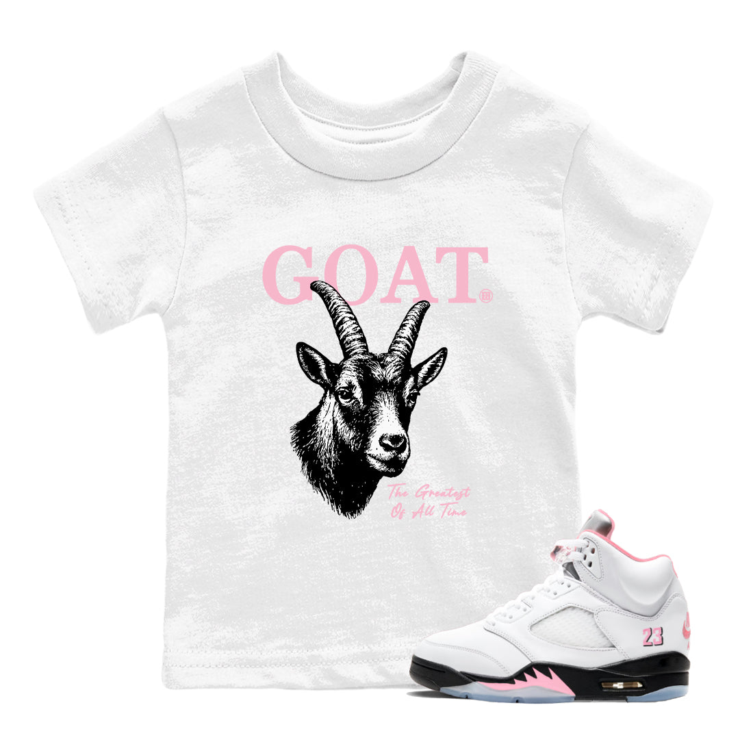 Sneaker Threads Sneaker Tees To Match Air Jordan 5 Medium Soft Pink Shoes The Greatest Of All Time Kids T-Shirt White 1