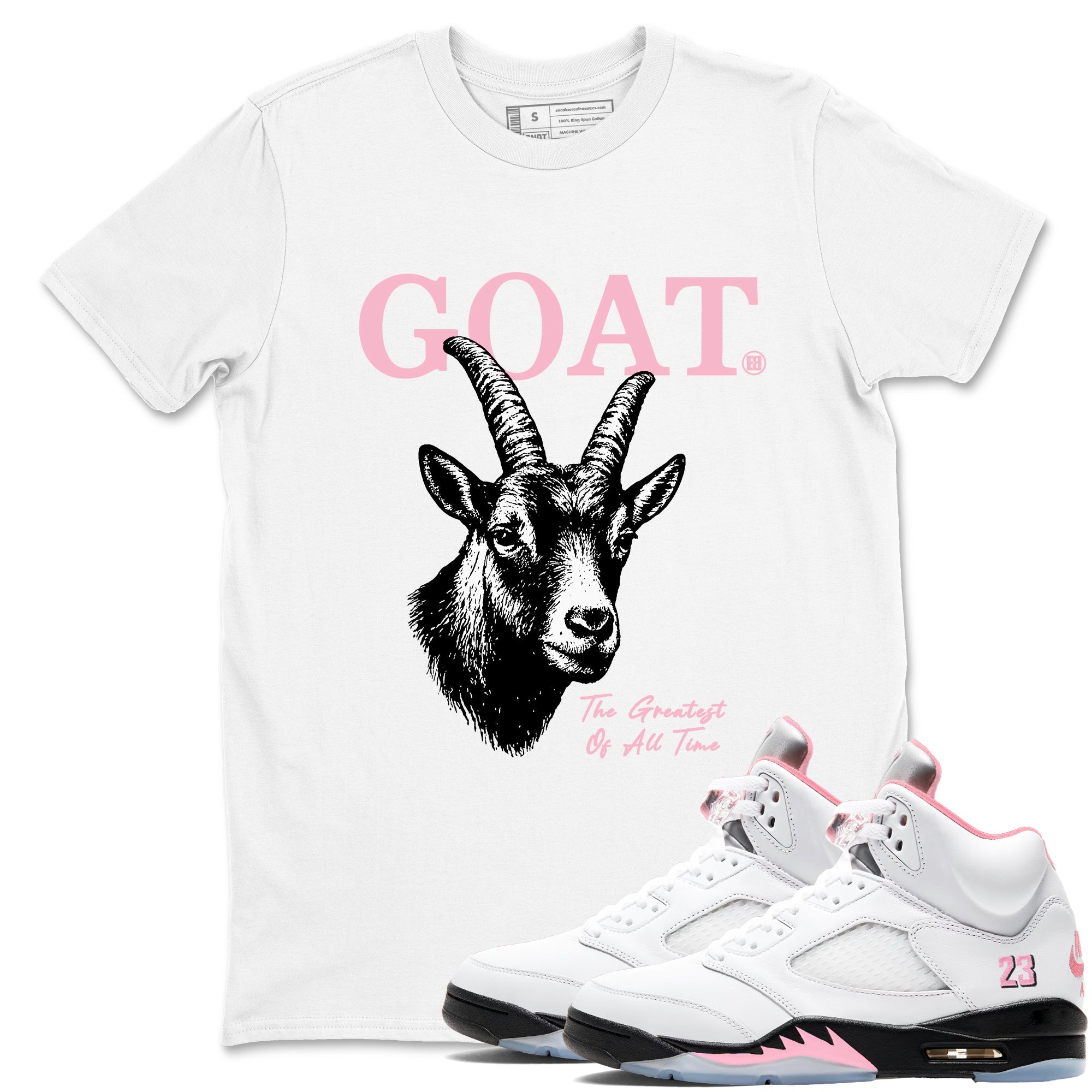 Sneaker Threads Sneaker Tees To Match Air Jordan 5 Medium Soft Pink Shoes The Greatest Of All Time Tee White 1