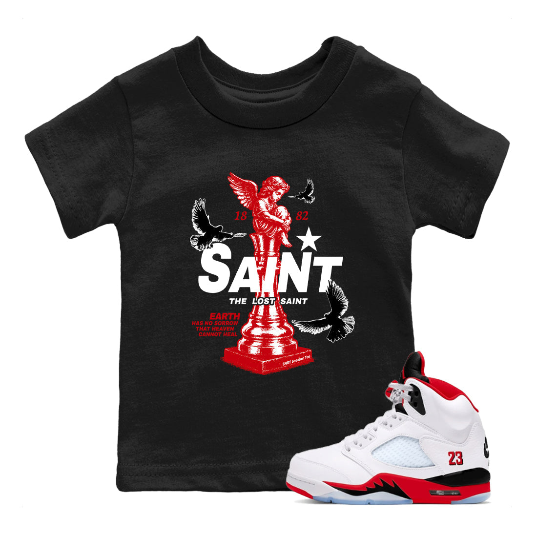 5s Fire Red Sneaker match tees  Sneaker Tees To Match Jordan 5 Retro Fire Red Sneakers  The Lost Saint Kids Graphic T-Shirt Black 1
