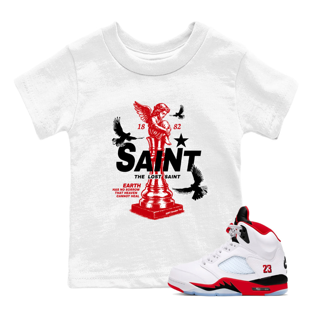5s Fire Red Sneaker match tees  Sneaker Tees To Match Jordan 5 Retro Fire Red Sneakers  The Lost Saint Kids Graphic T-Shirt White 1