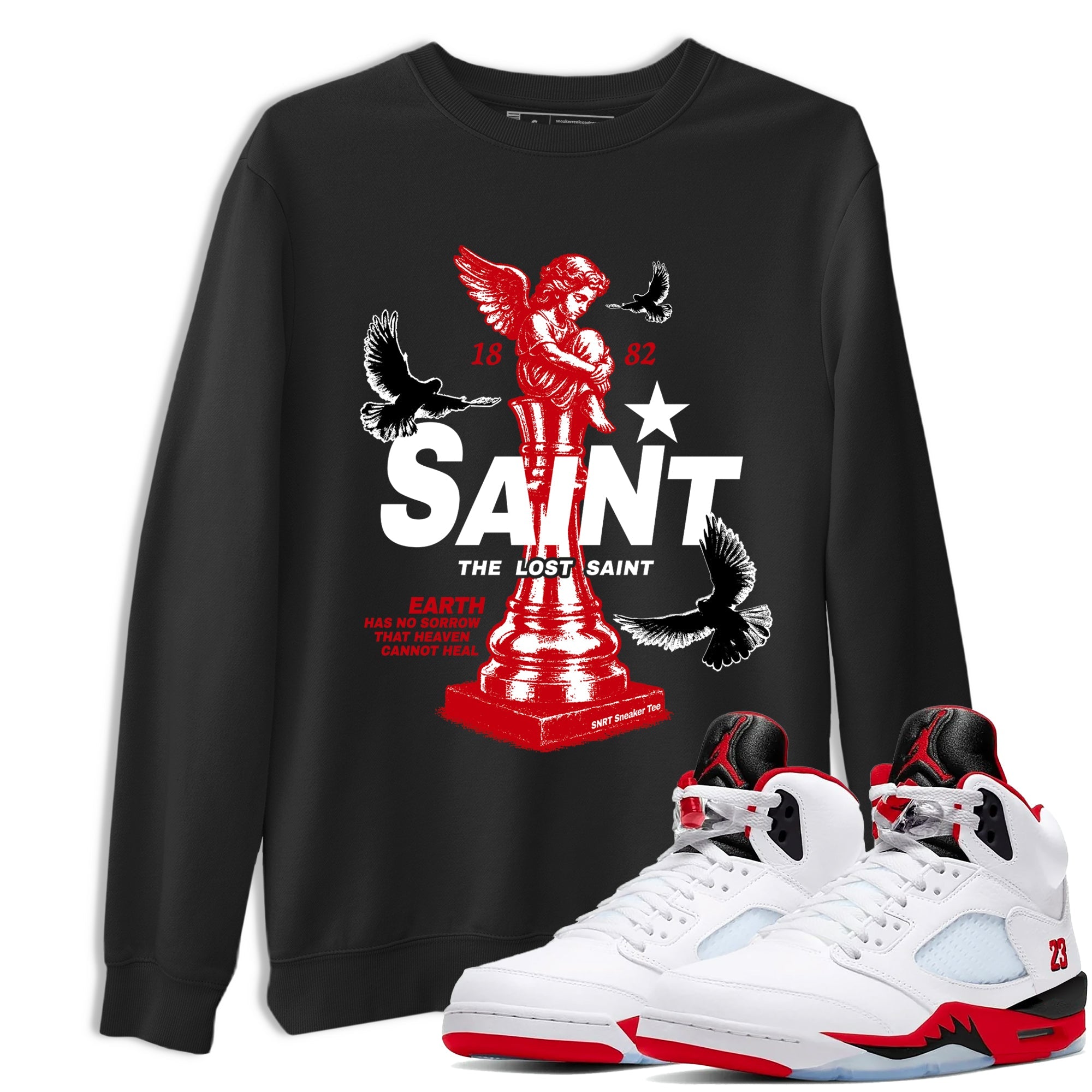 5s Fire Red Sneaker match tees  Sneaker Tees To Match Jordan 5 Retro Fire Red Sneakers  The Lost Saint Graphic Tee Black 1
