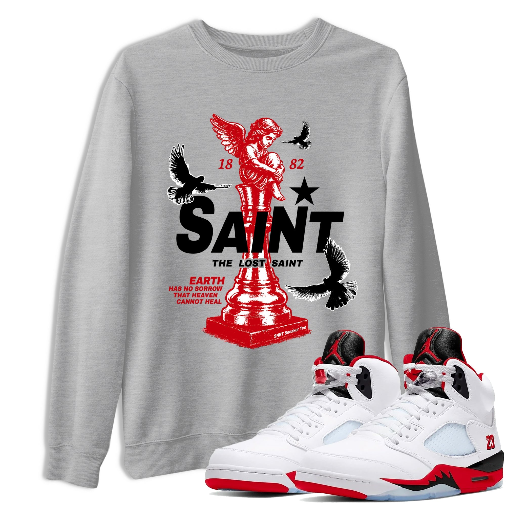 5s Fire Red Sneaker match tees  Sneaker Tees To Match Jordan 5 Retro Fire Red Sneakers  The Lost Saint Graphic Tee Heather Grey 1