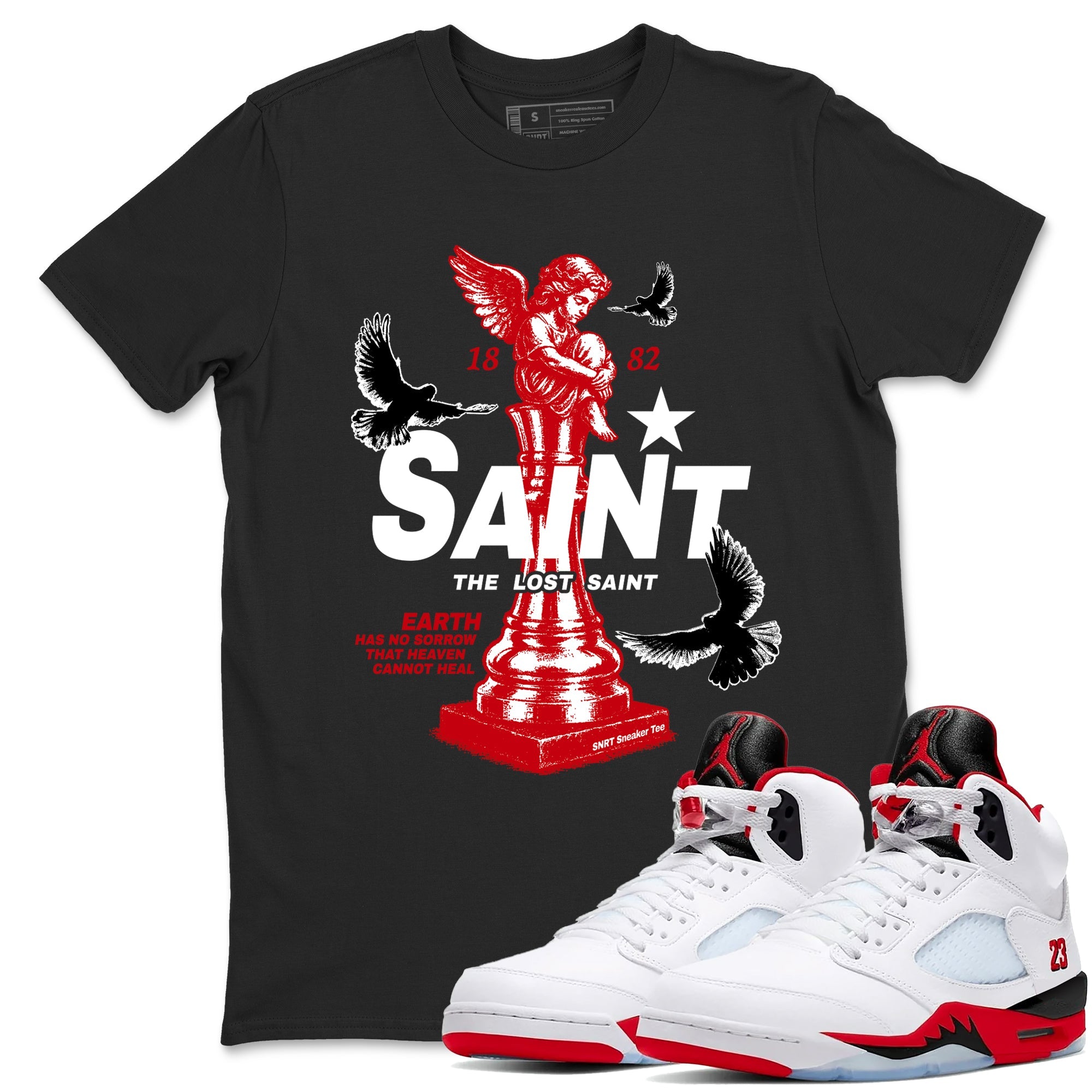 5s Fire Red Sneaker match tees  Sneaker Tees To Match Jordan 5 Retro Fire Red Sneakers  The Lost Saint Graphic Tee Black 1
