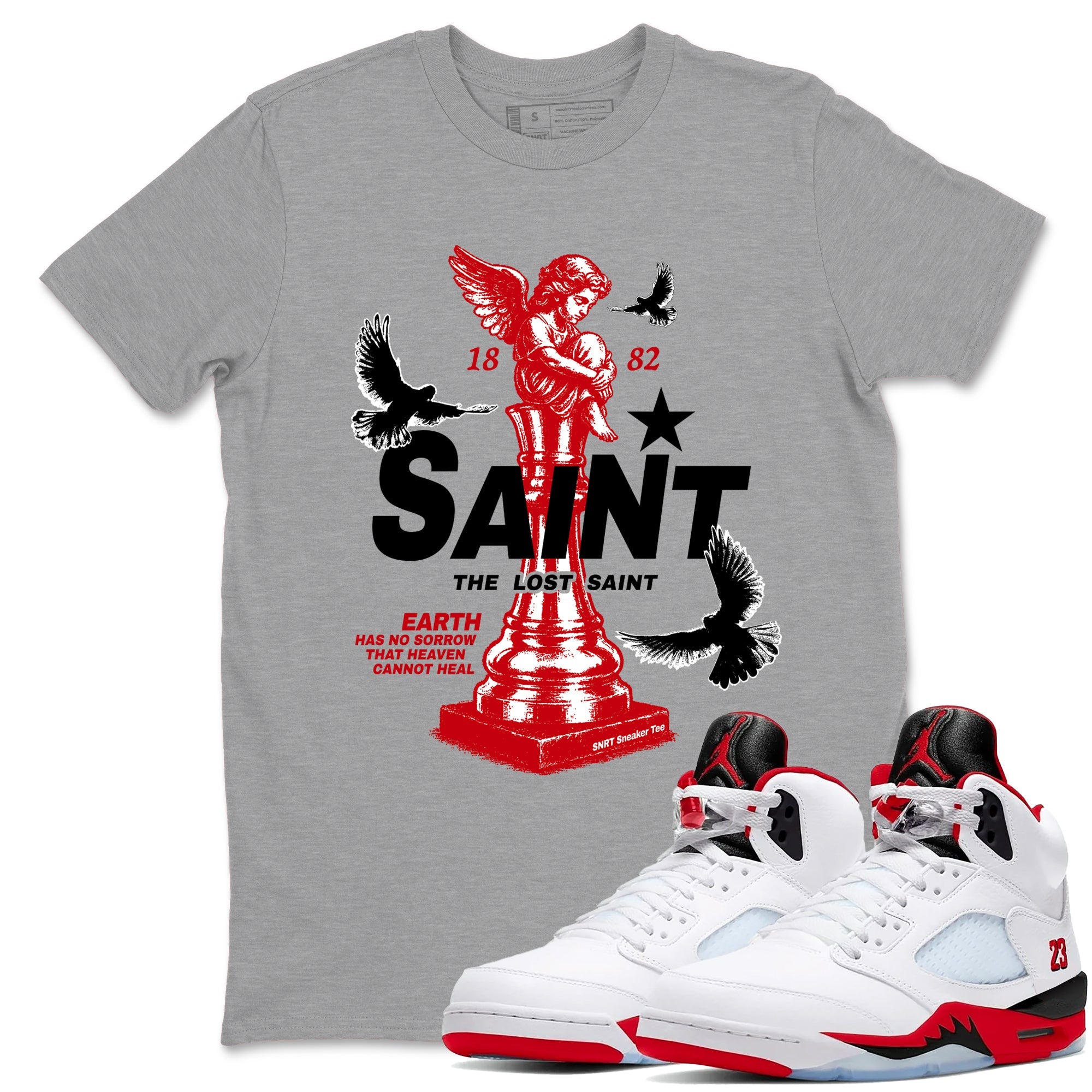 5s Fire Red Sneaker match tees  Sneaker Tees To Match Jordan 5 Retro Fire Red Sneakers  The Lost Saint Graphic Tee Heather Grey 1