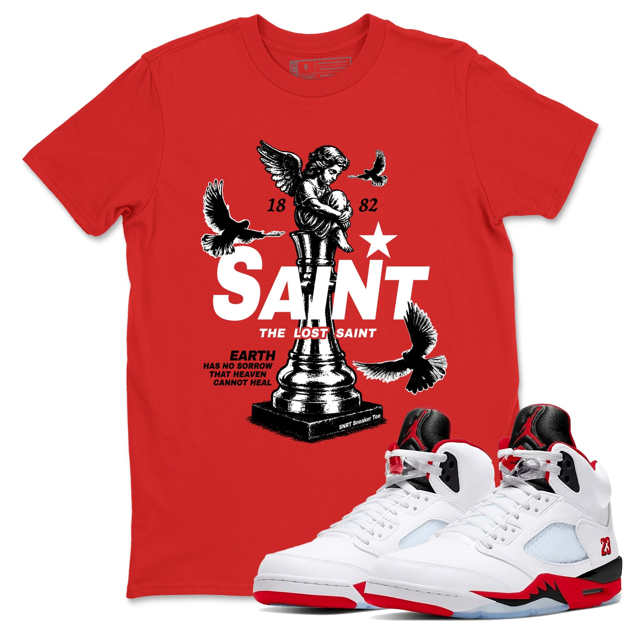5s Fire Red Sneaker match tees  Sneaker Tees To Match Jordan 5 Retro Fire Red Sneakers  The Lost Saint Graphic Tee Red 1