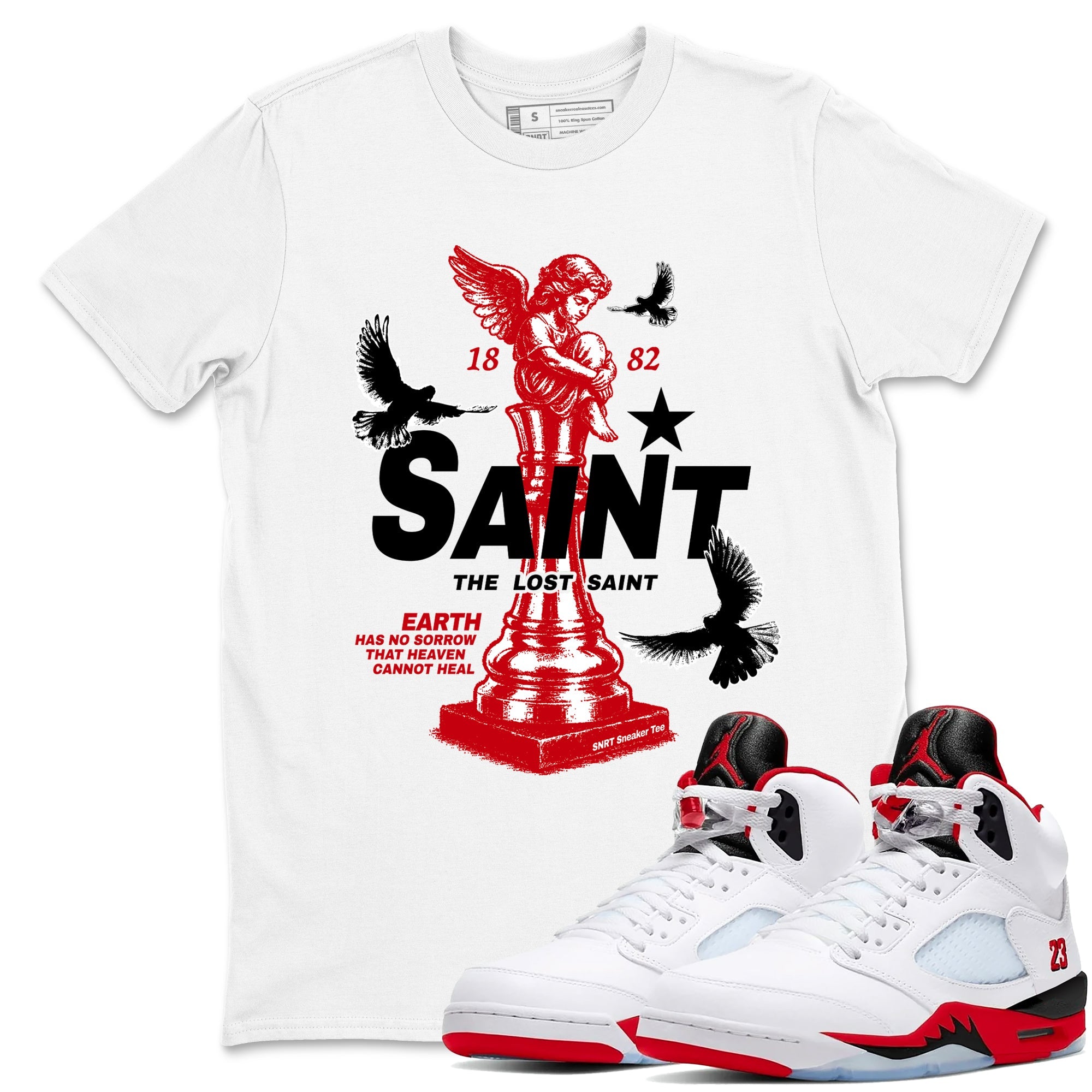 5s Fire Red Sneaker match tees  Sneaker Tees To Match Jordan 5 Retro Fire Red Sneakers  The Lost Saint Graphic Tee White 1
