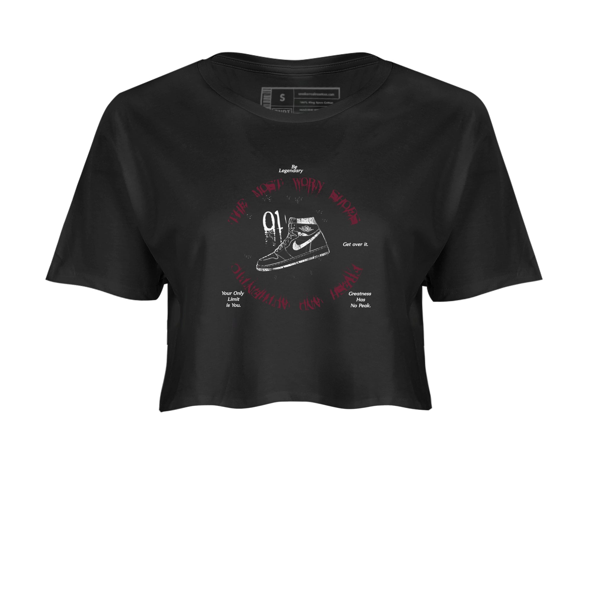 1s Metallic Burgundy shirts to match jordans The Most Worn Shoes sneaker match tees Jordan 1 Retro High '85 OG Metallic Burgundy Drip Gear Zone streetwear brand Black 2 crop tee