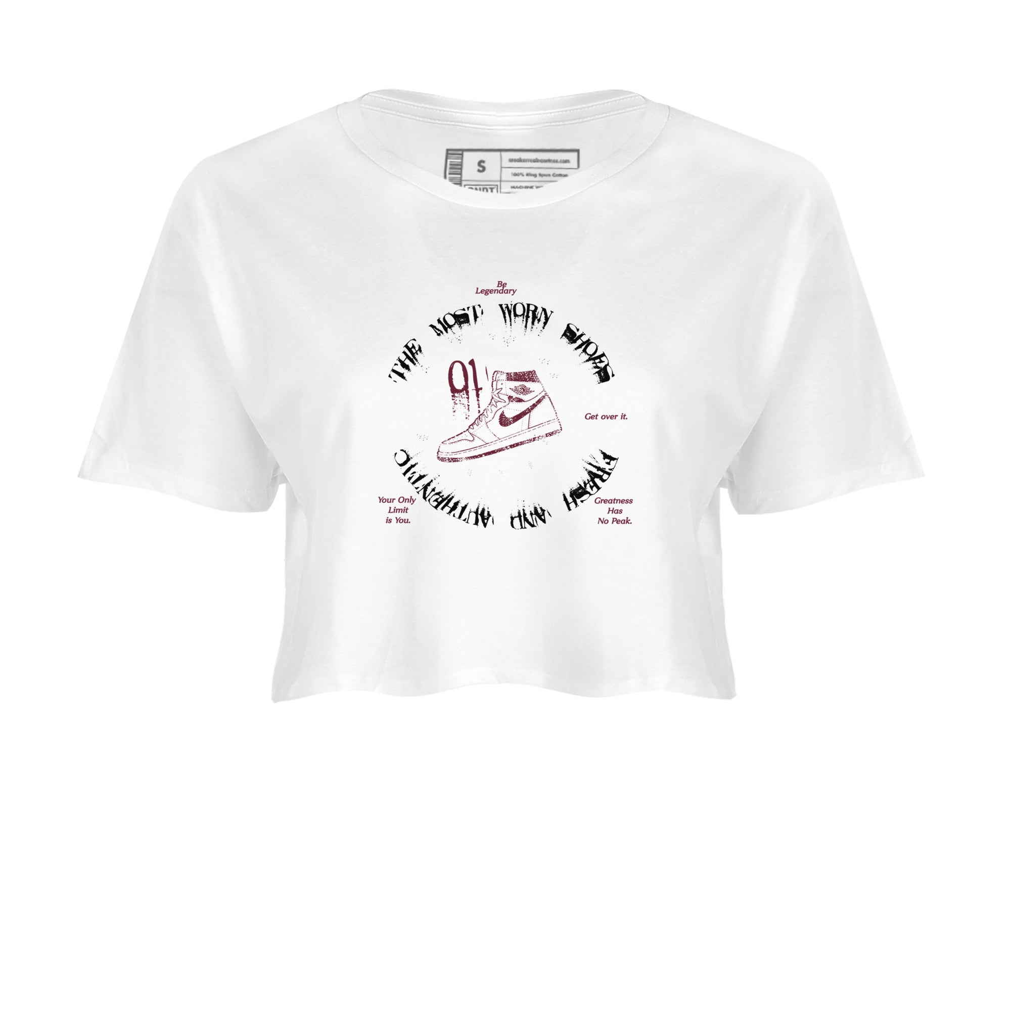 1s Metallic Burgundy shirts to match jordans The Most Worn Shoes sneaker match tees Jordan 1 Retro High '85 OG Metallic Burgundy Drip Gear Zone streetwear brand White 2 crop tee