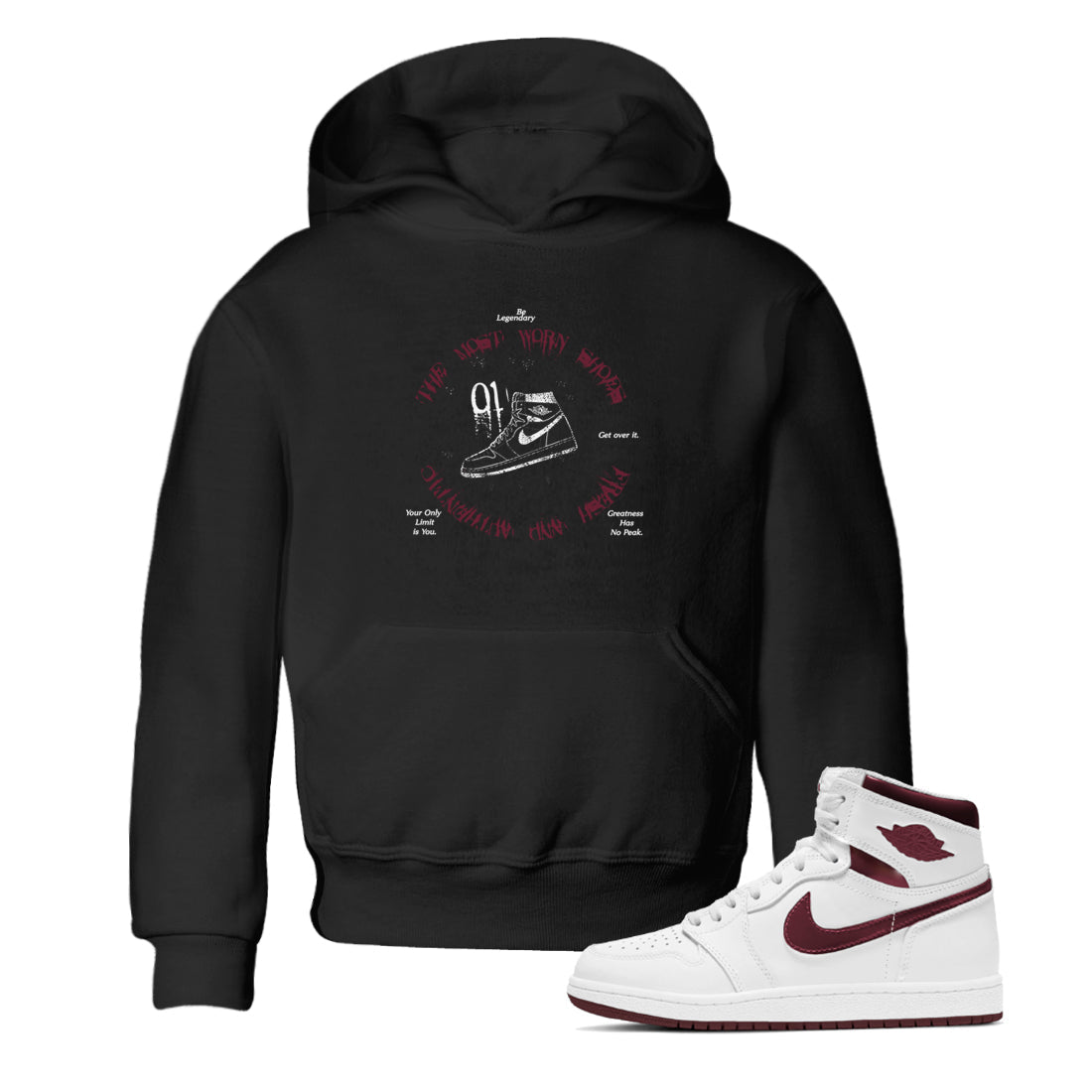 1s Metallic Burgundy shirts to match jordans The Most Worn Shoes sneaker match tees Jordan 1 Retro High '85 OG Metallic Burgundy Drip Gear Zone streetwear brand Baby and Youth Black 1 cotton tee