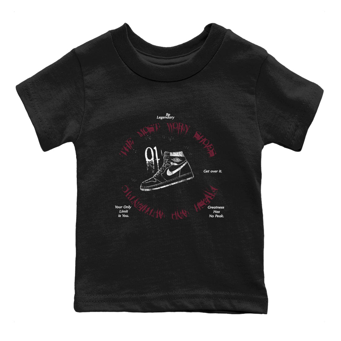 1s Metallic Burgundy shirts to match jordans The Most Worn Shoes sneaker match tees Jordan 1 Retro High '85 OG Metallic Burgundy Drip Gear Zone streetwear brand Baby and Youth Black 2 cotton tee